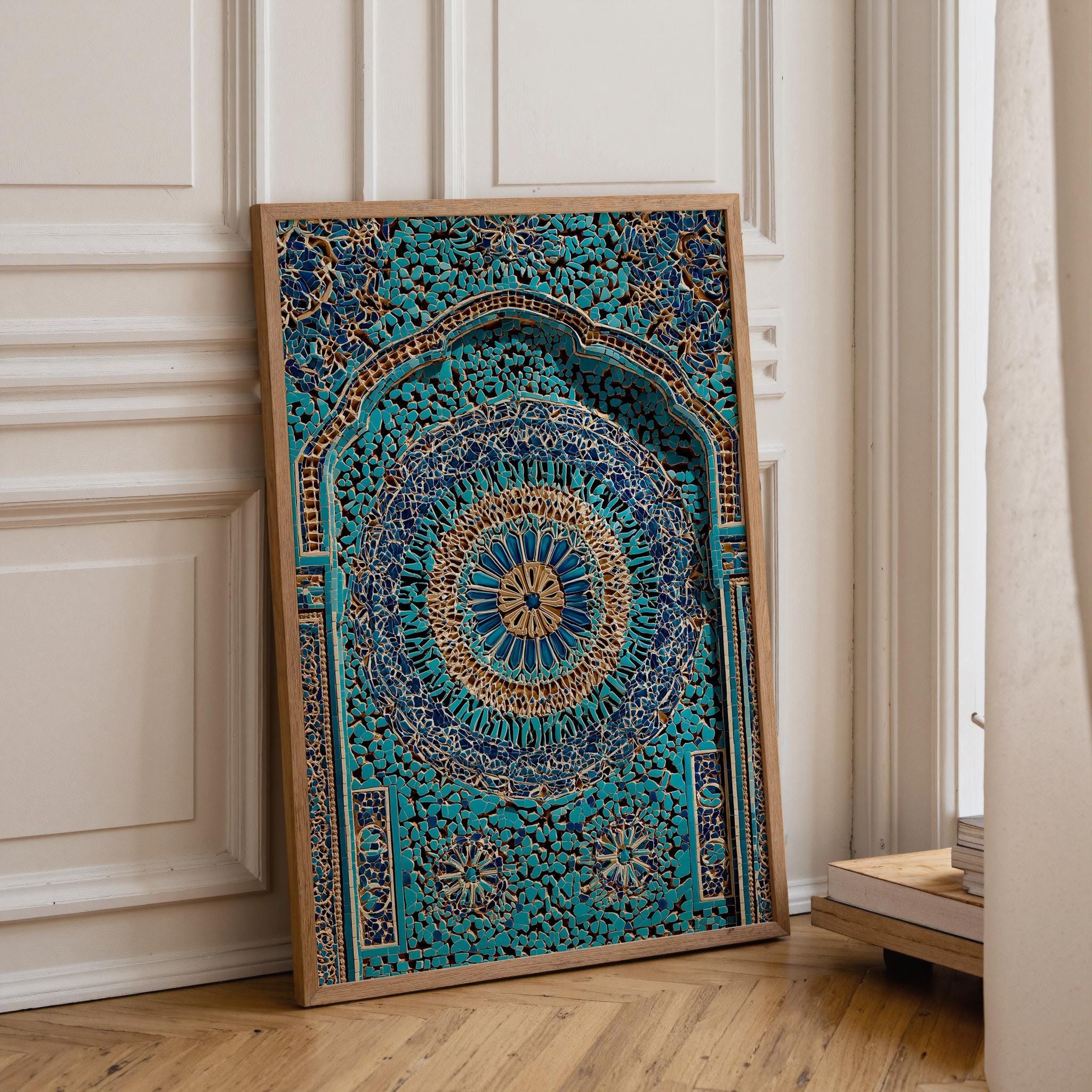 Moroccan Tile Blue Mosaic Arch Moorish Architecture Wall Art by The Wall Art Studio
