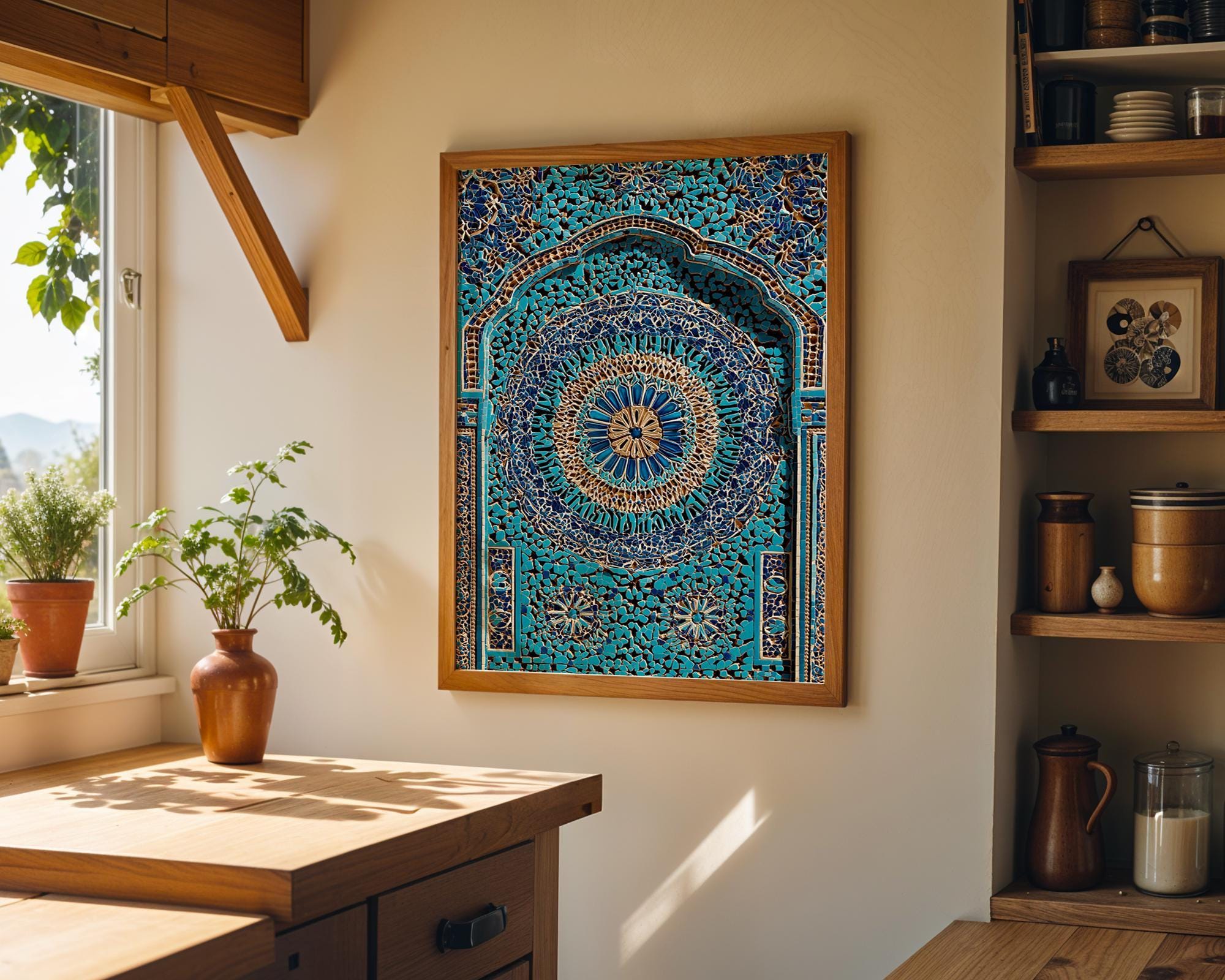 Moroccan Tile Blue Mosaic Arch Moorish Architecture Wall Art by The Wall Art Studio
