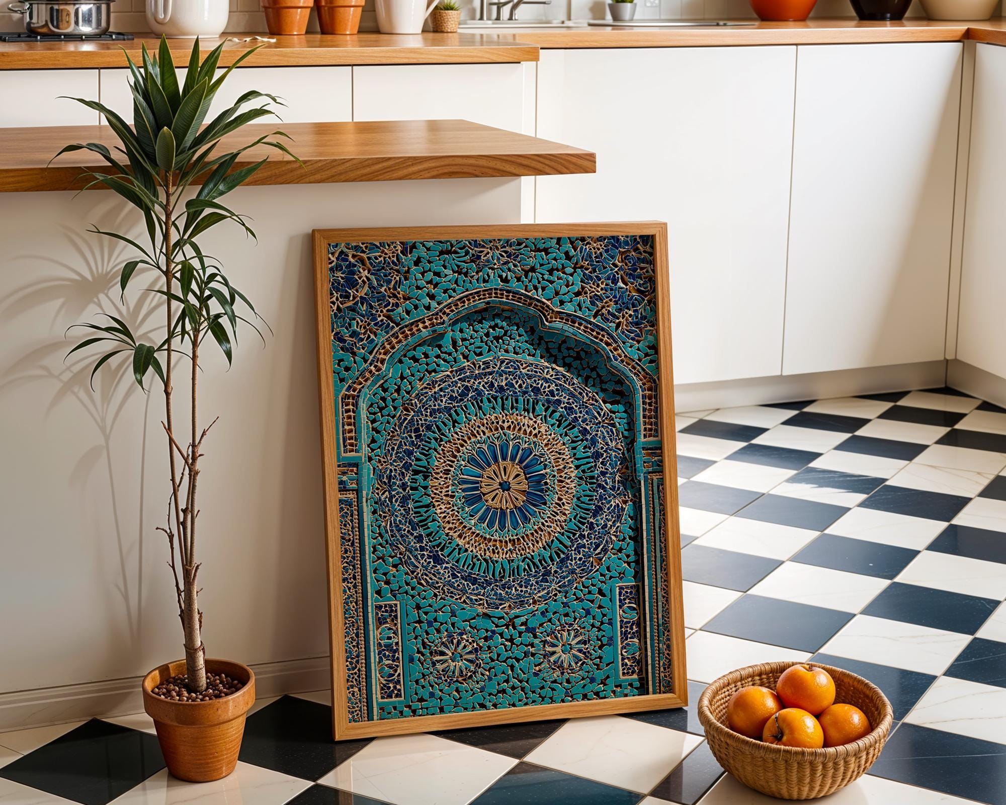 Moroccan Tile Blue Mosaic Arch Moorish Architecture Wall Art by The Wall Art Studio