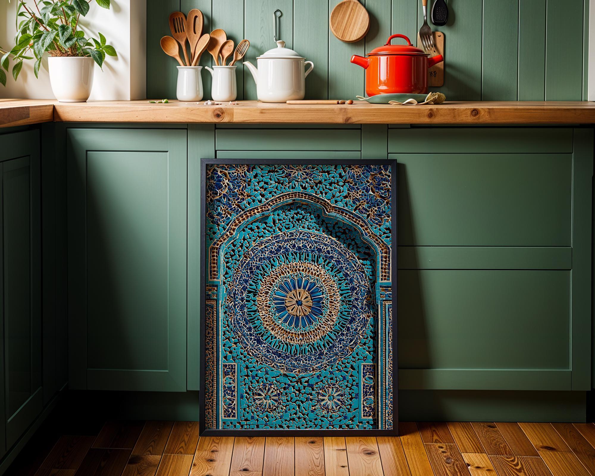 Moroccan Tile Blue Mosaic Arch Moorish Architecture Wall Art by The Wall Art Studio