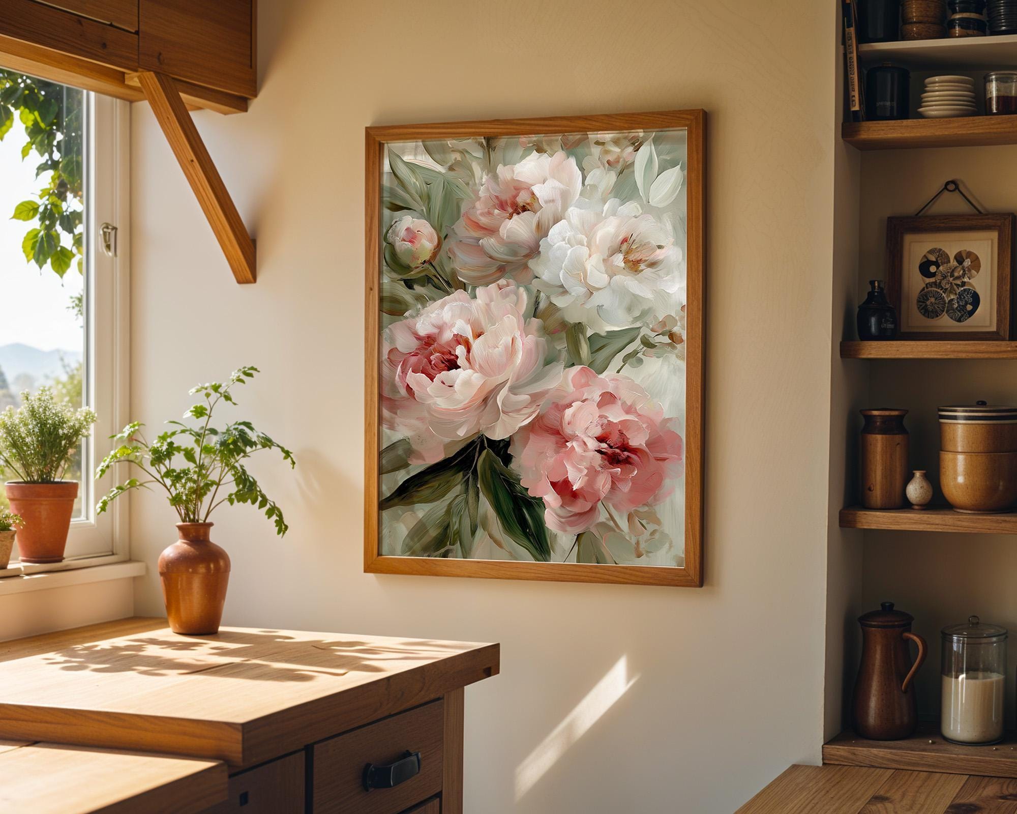 Soft Blush Southwest Floral Neutral Peony Modern Desert Boho Wall Art