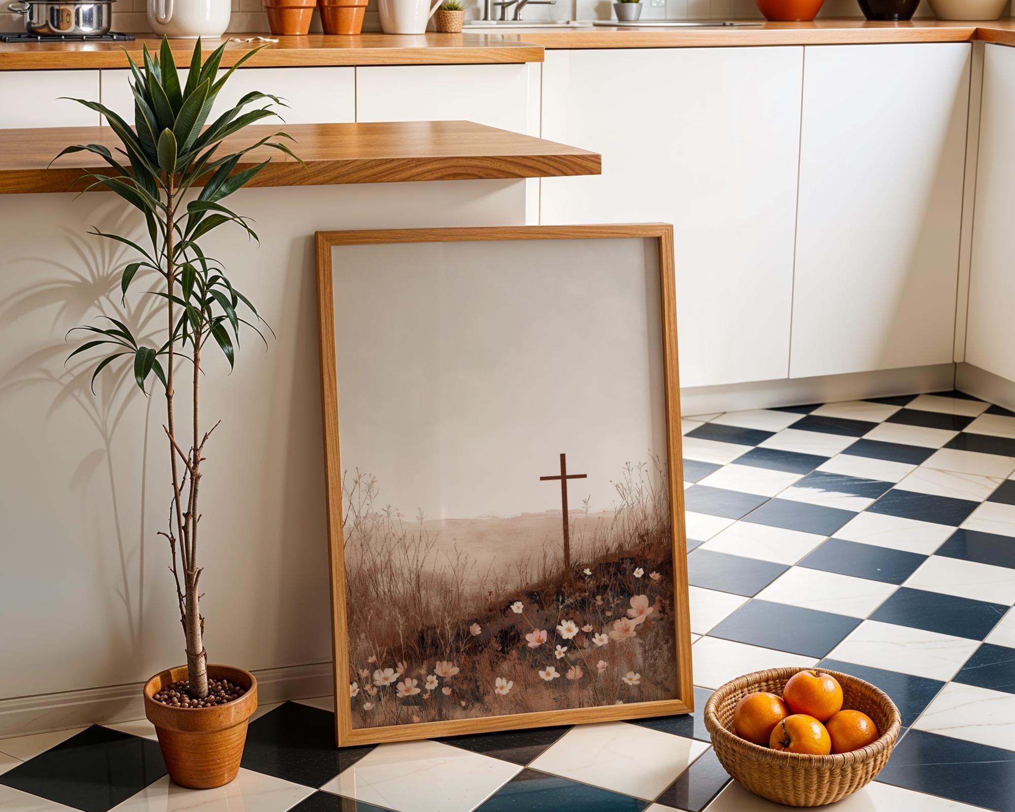 Christian Cross Landscape Neutral Faith Wall Art by The Wall Art Studio