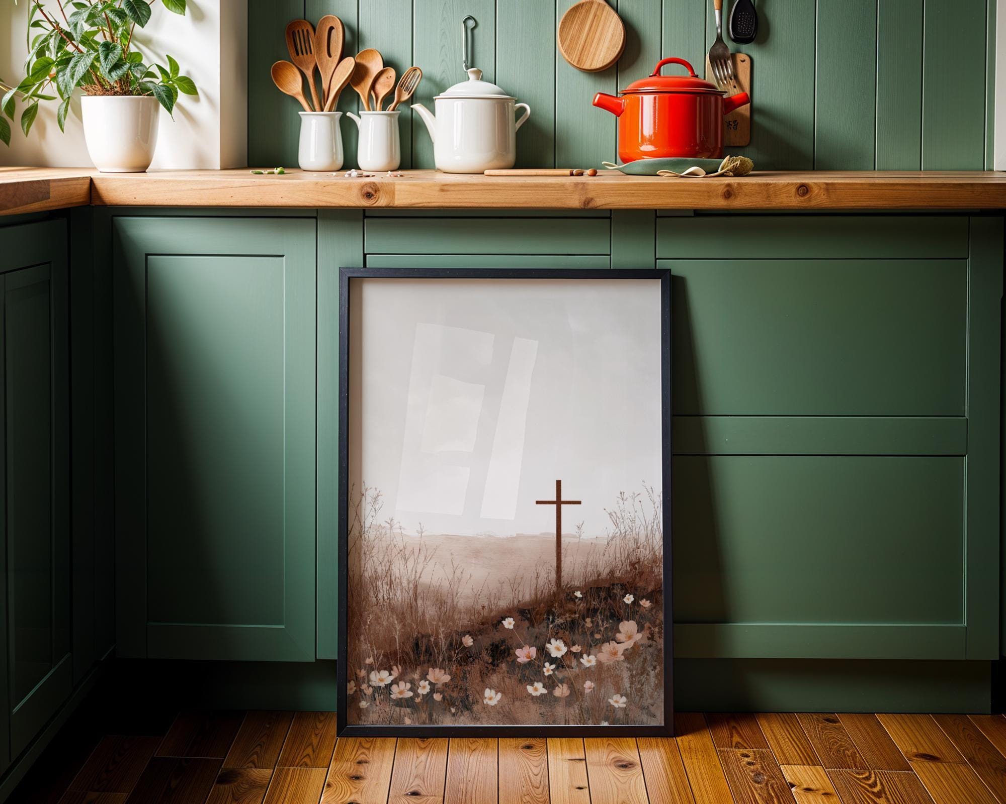 Christian Cross Landscape Neutral Faith Wall Art by The Wall Art Studio