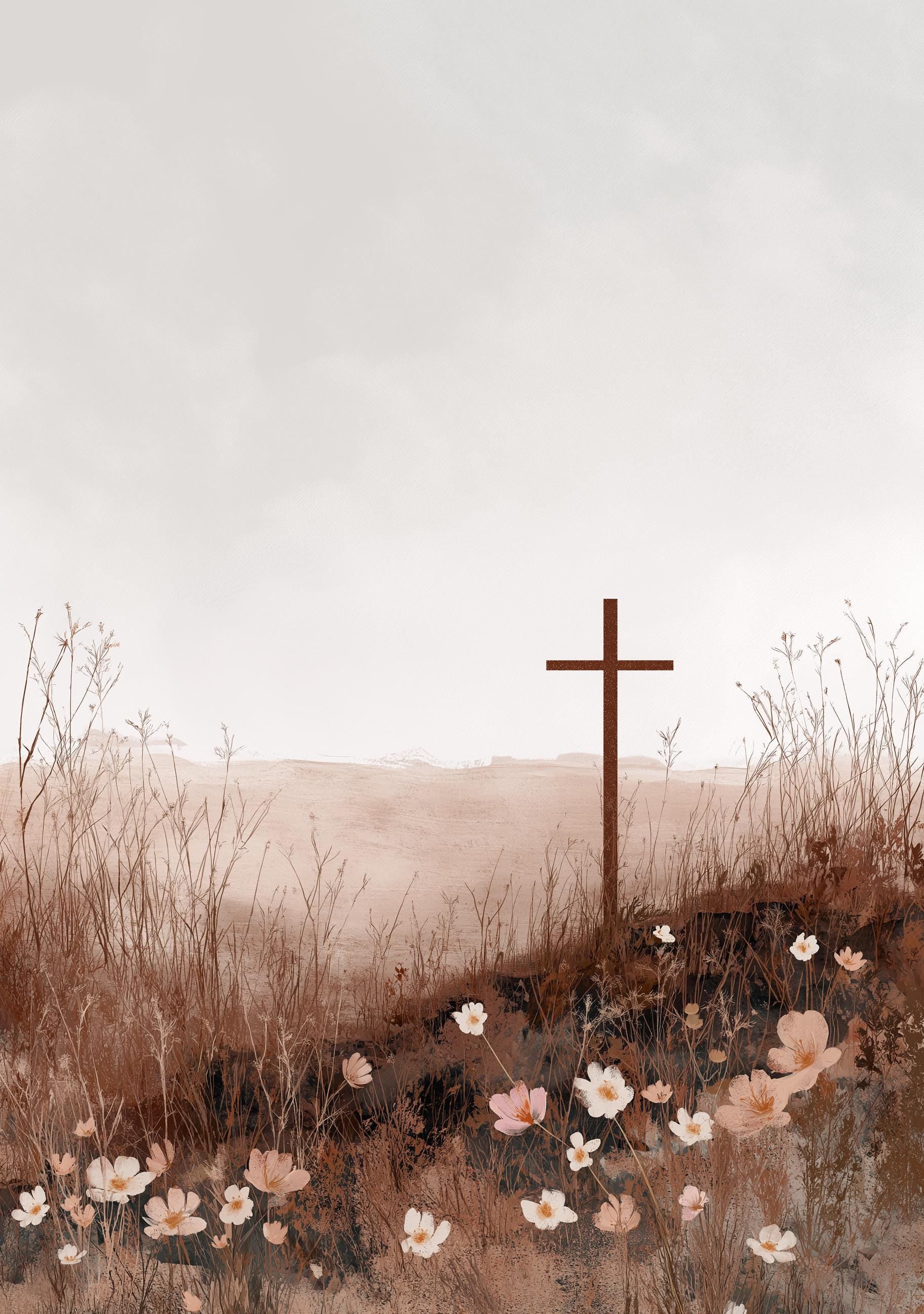 Christian Cross Landscape Neutral Faith Wall Art by The Wall Art Studio