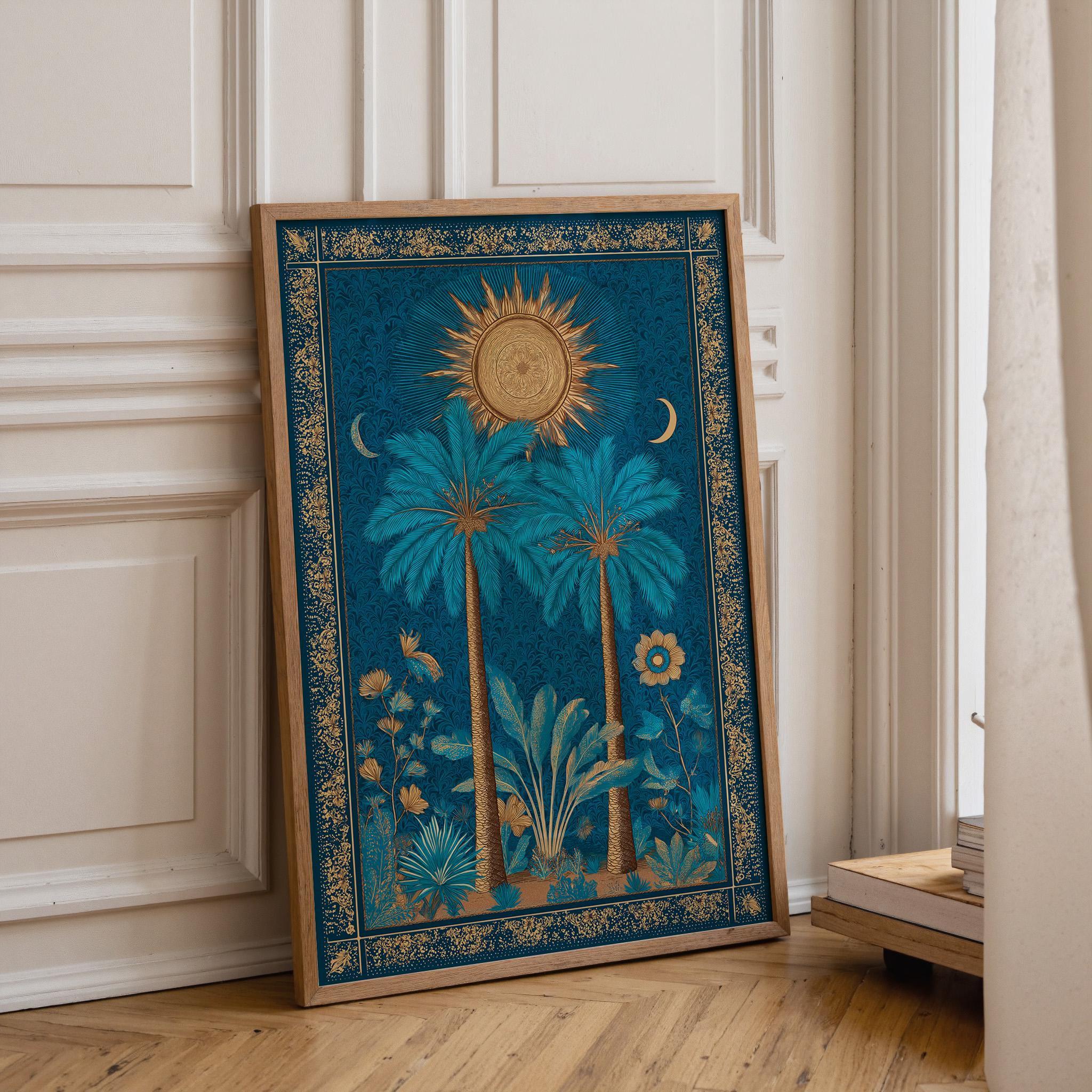 Art Nouveau Palm Tree Sun Tropical Botanical Boho Wall Art by The Wall Art Studio