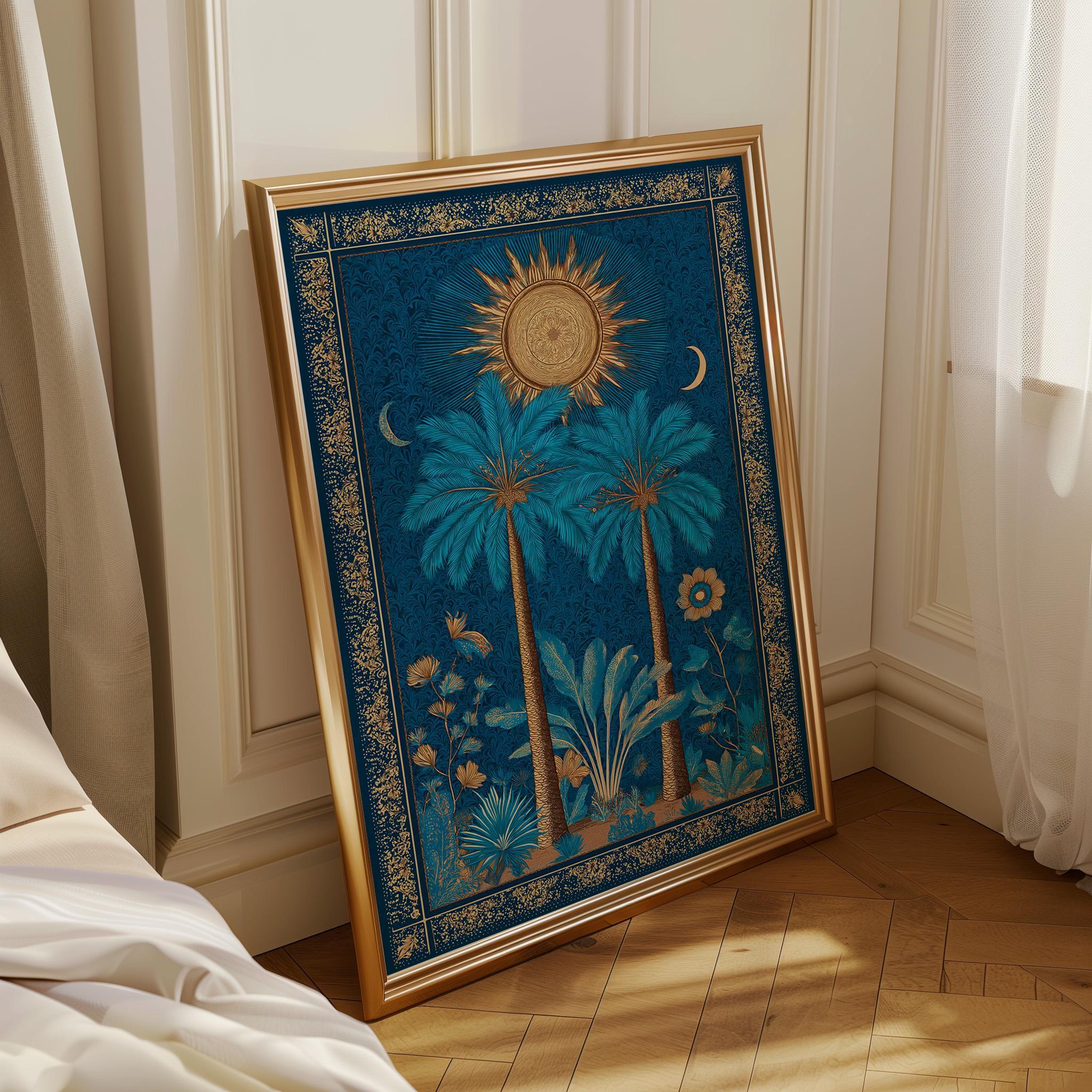 Art Nouveau Palm Tree Sun Tropical Botanical Boho Wall Art by The Wall Art Studio