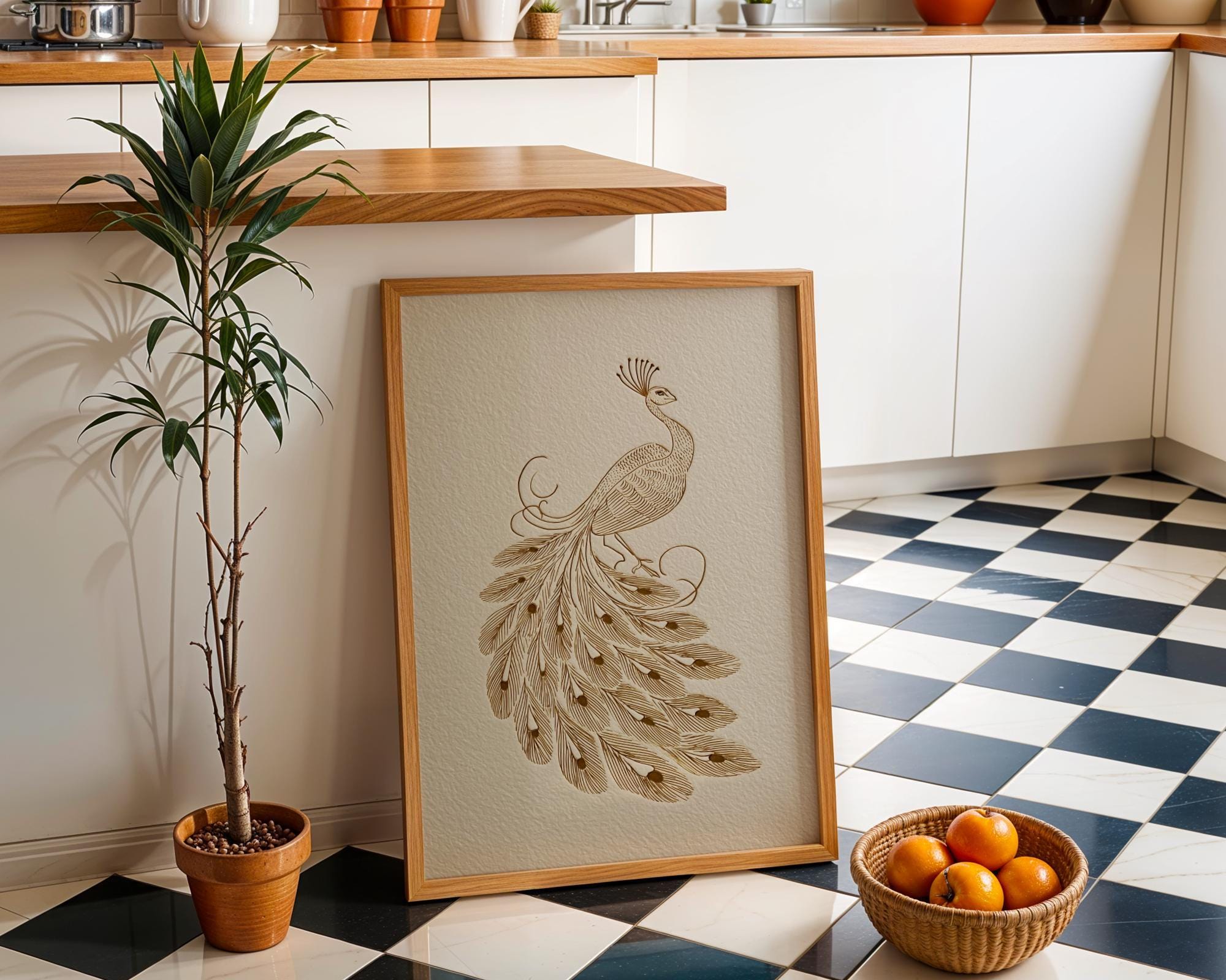 Minimalist Peacock Line Art Elegant Gold Bird Wall Art by The Wall Art Studio - physical