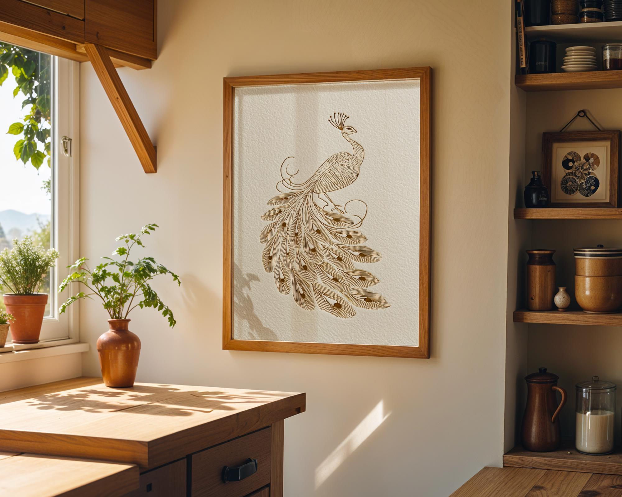 Minimalist Peacock Line Art Elegant Gold Bird Wall Art by The Wall Art Studio - physical
