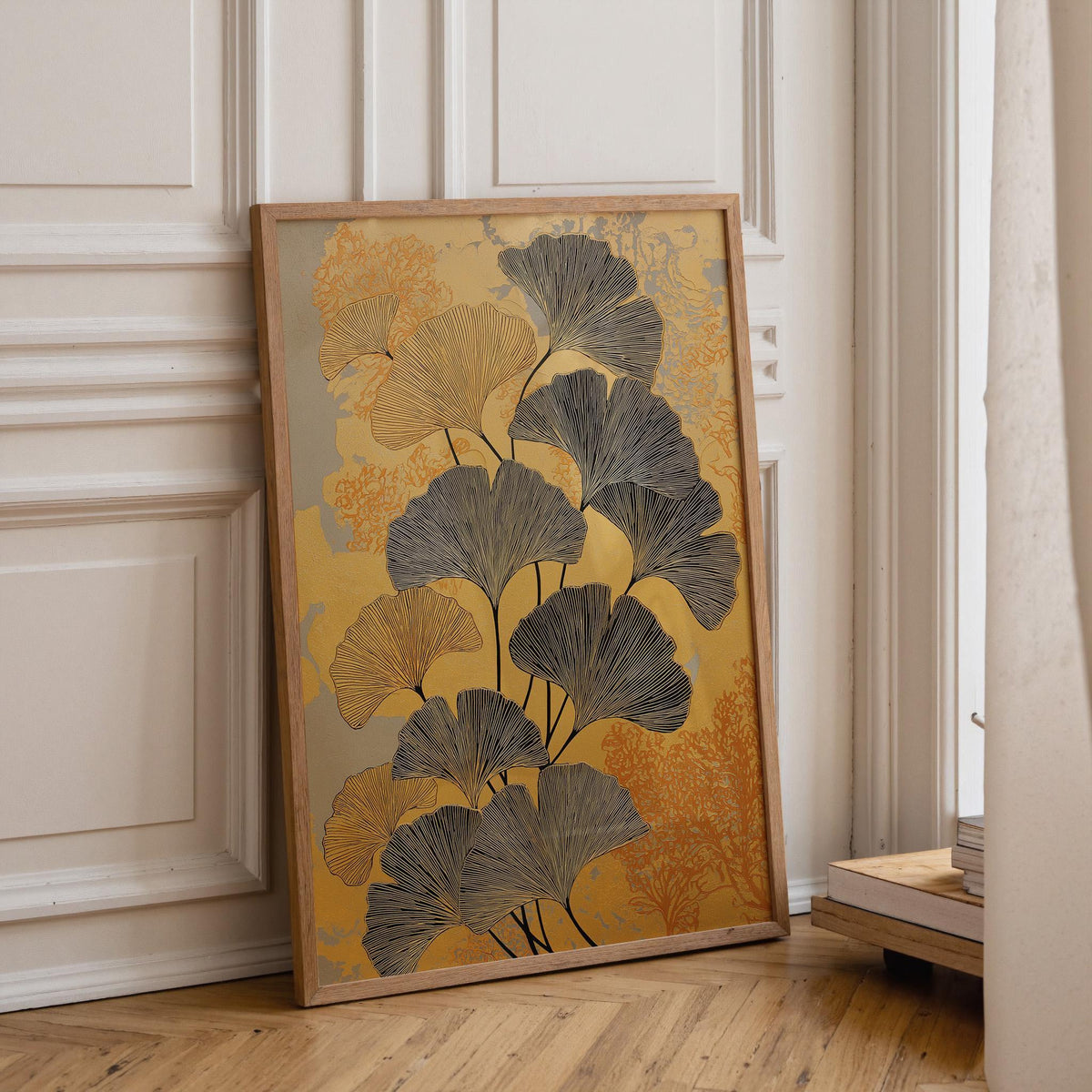 Black & Gold Ginkgo Minimalist Botanical Wall Art