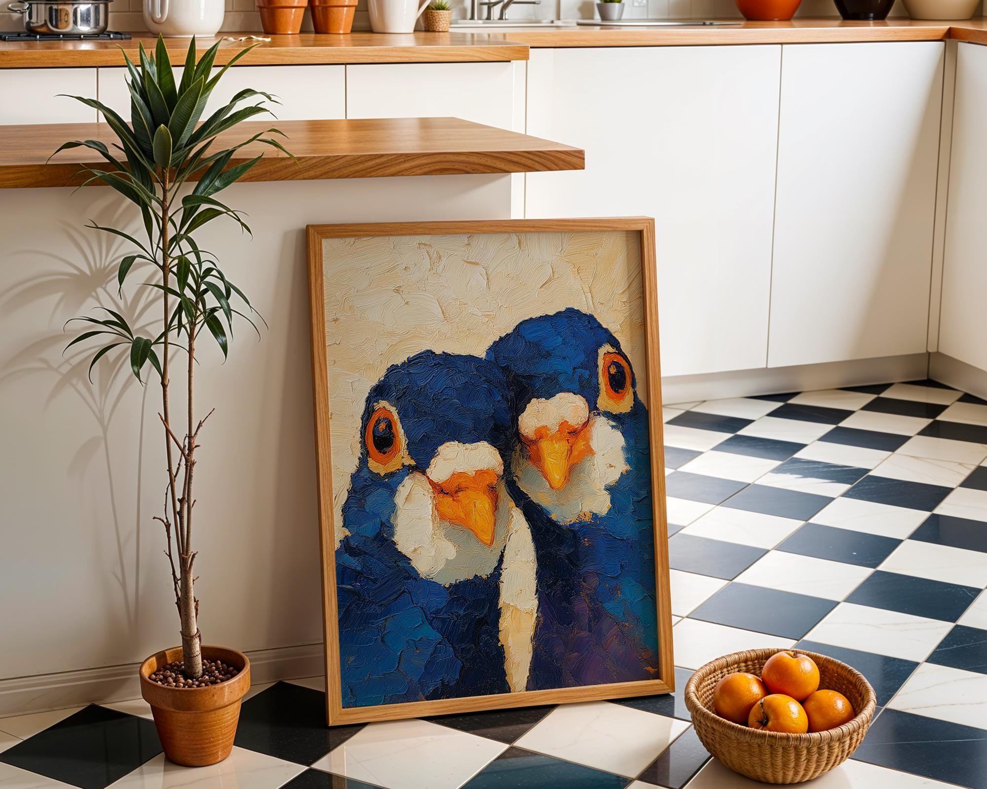Funny Pigeon Colourful Quirky Animal Portrait Wall Art