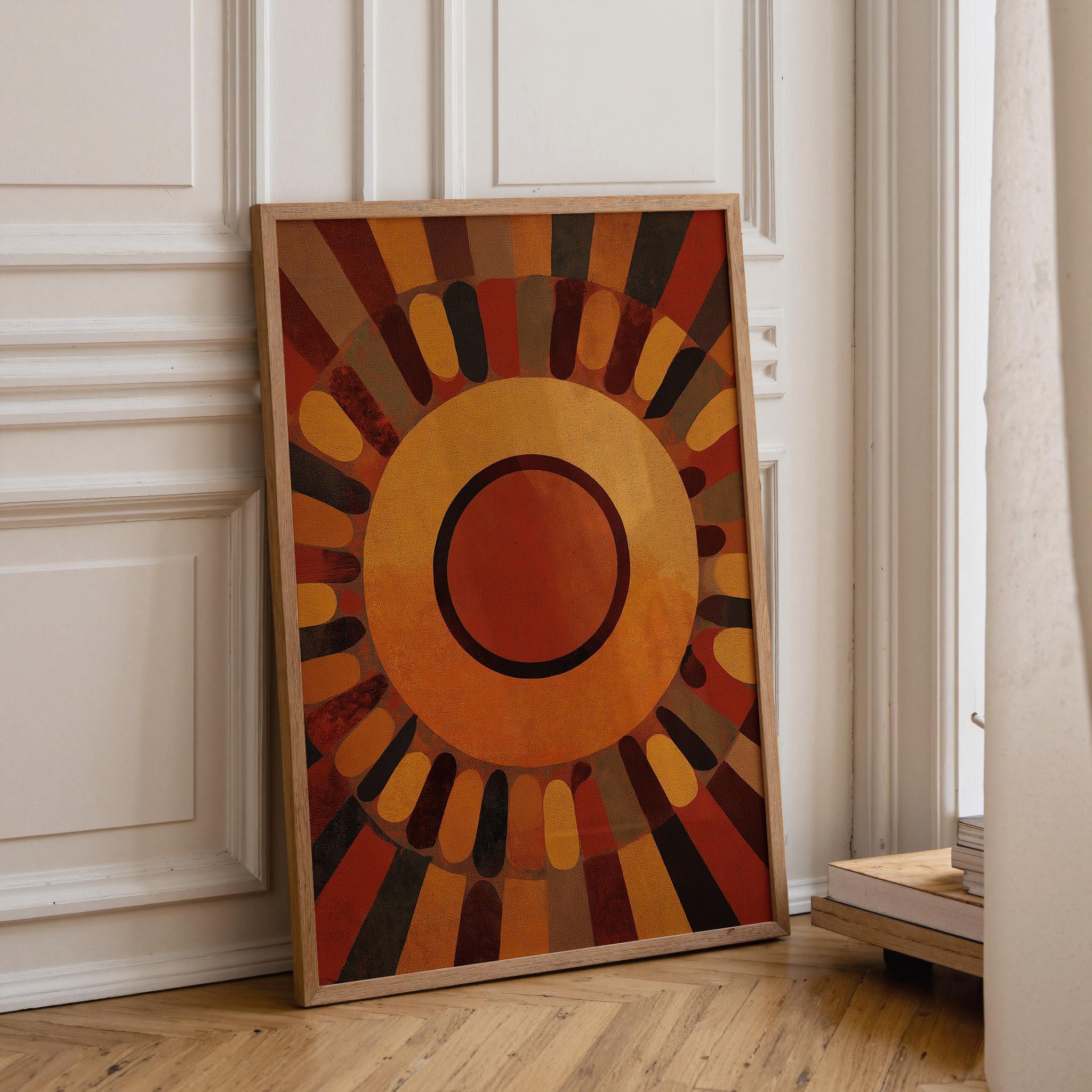 Mid Century Modern Sunburst Wall Art, Retro Geometric Sun Print, Burnt Orange Abstract Poster, Bauhaus Style Artwork, MCM Décor