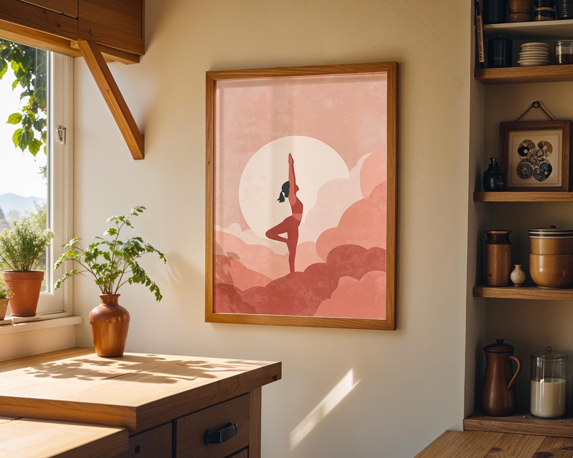 Pink Yoga Minimalist Meditation Boho Wellness Wall Art
