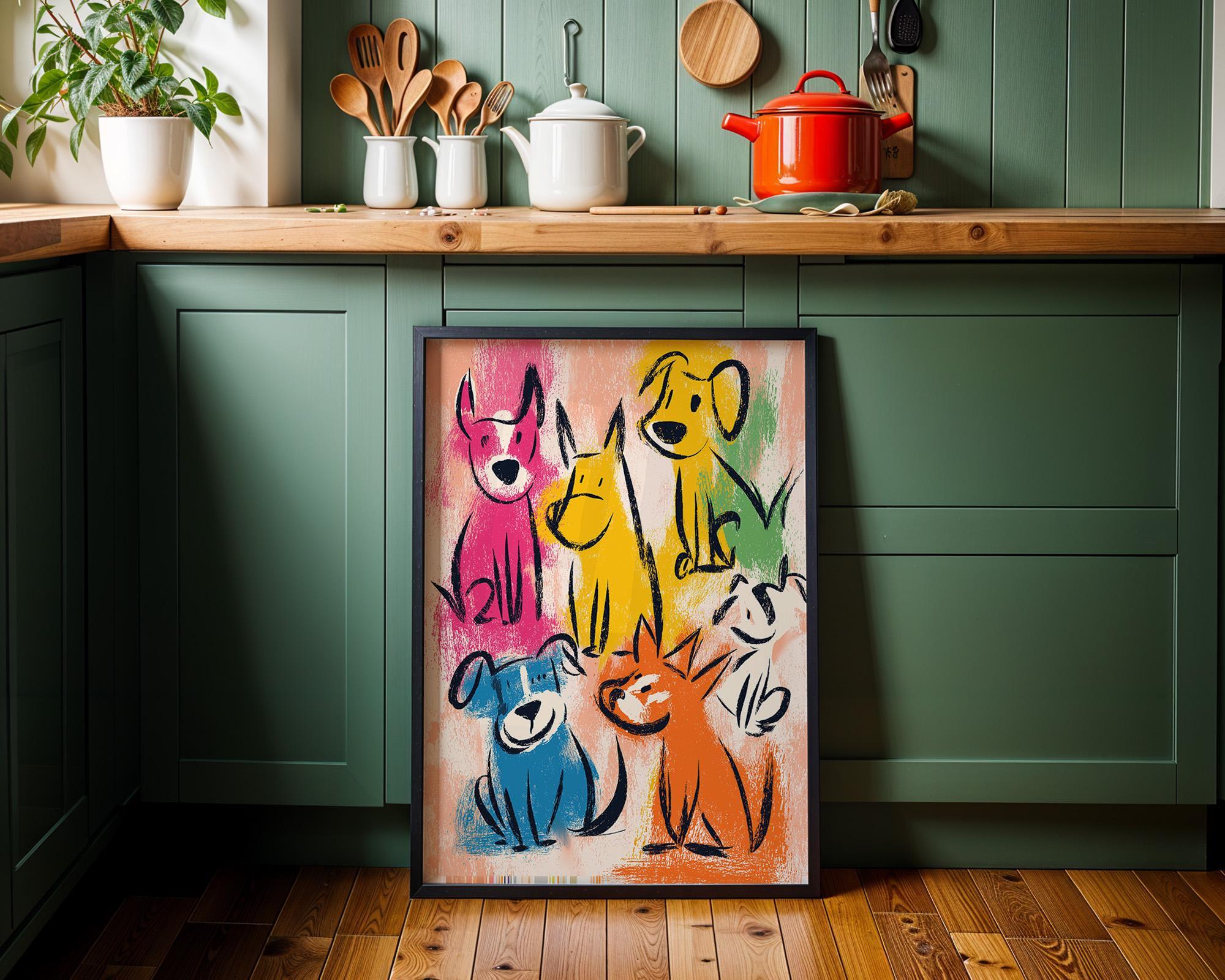 Colorful Dog Kids Animal Nursery Crayon Style Puppy Wall Art by The Wall Art Studio