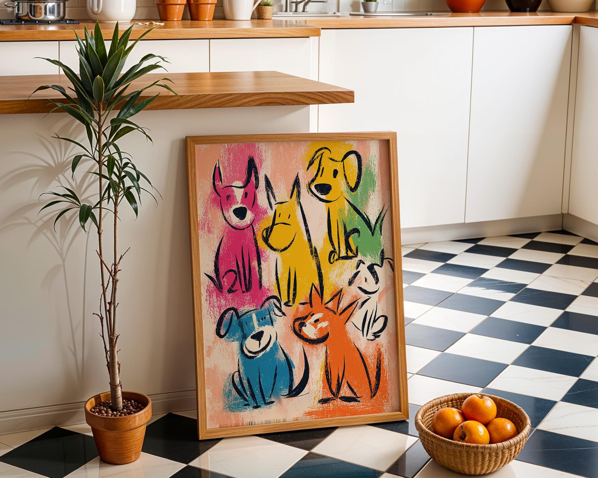 Colorful Dog Kids Animal Nursery Crayon Style Puppy Wall Art by The Wall Art Studio