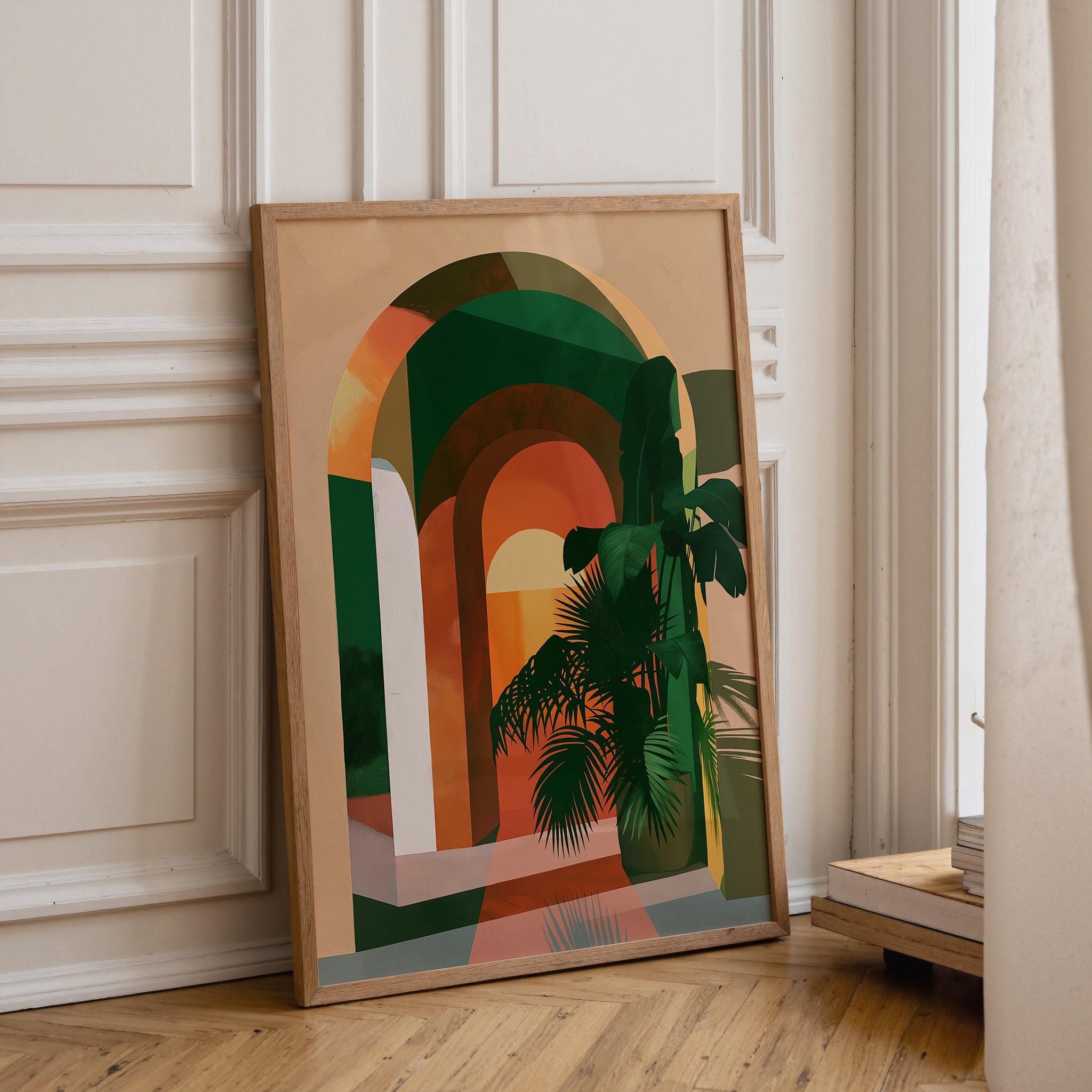 Tropical Botanical Geometric Neo Deco Arch Wall Art by The Wall Art Studio