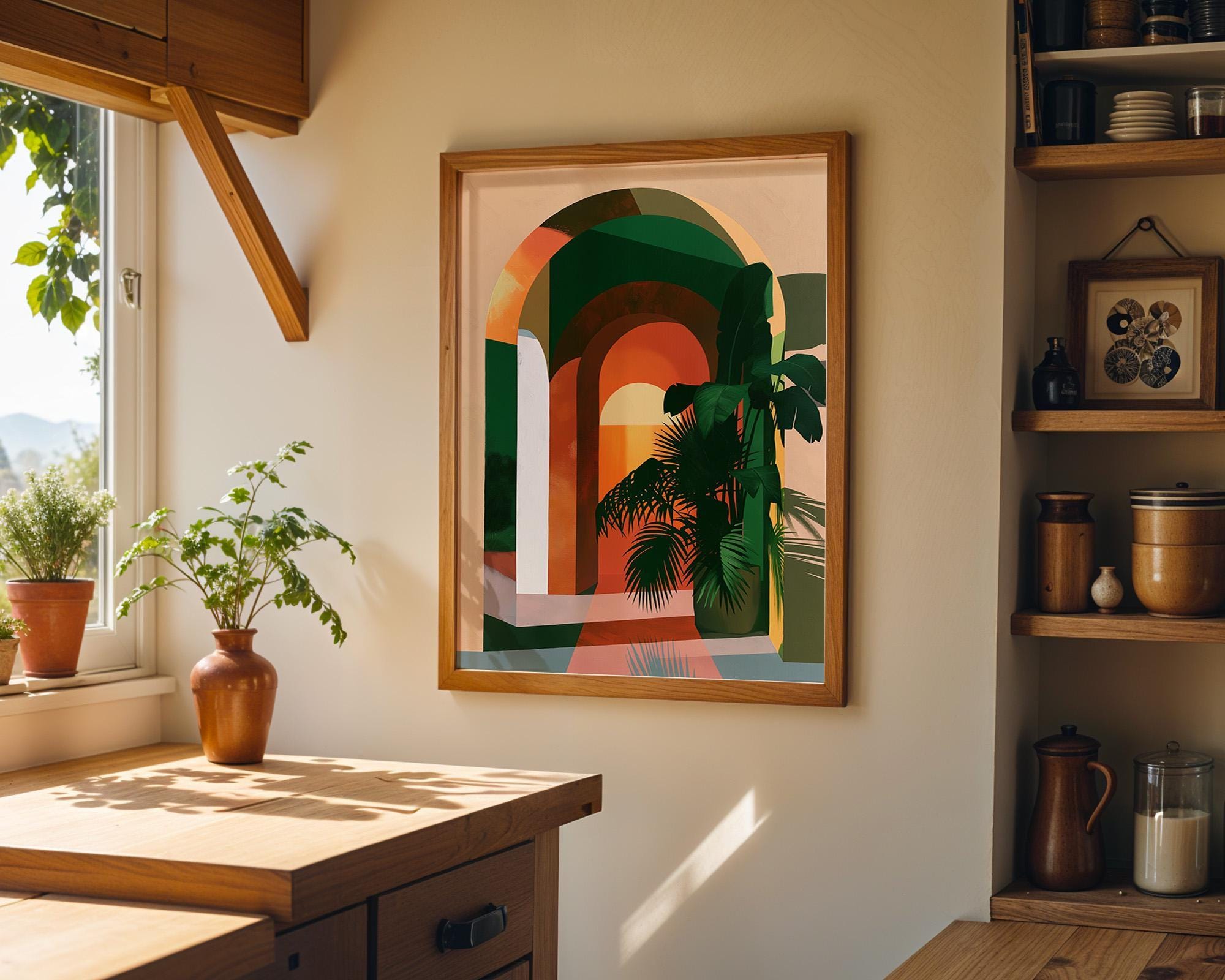 Tropical Botanical Geometric Neo Deco Arch Wall Art by The Wall Art Studio