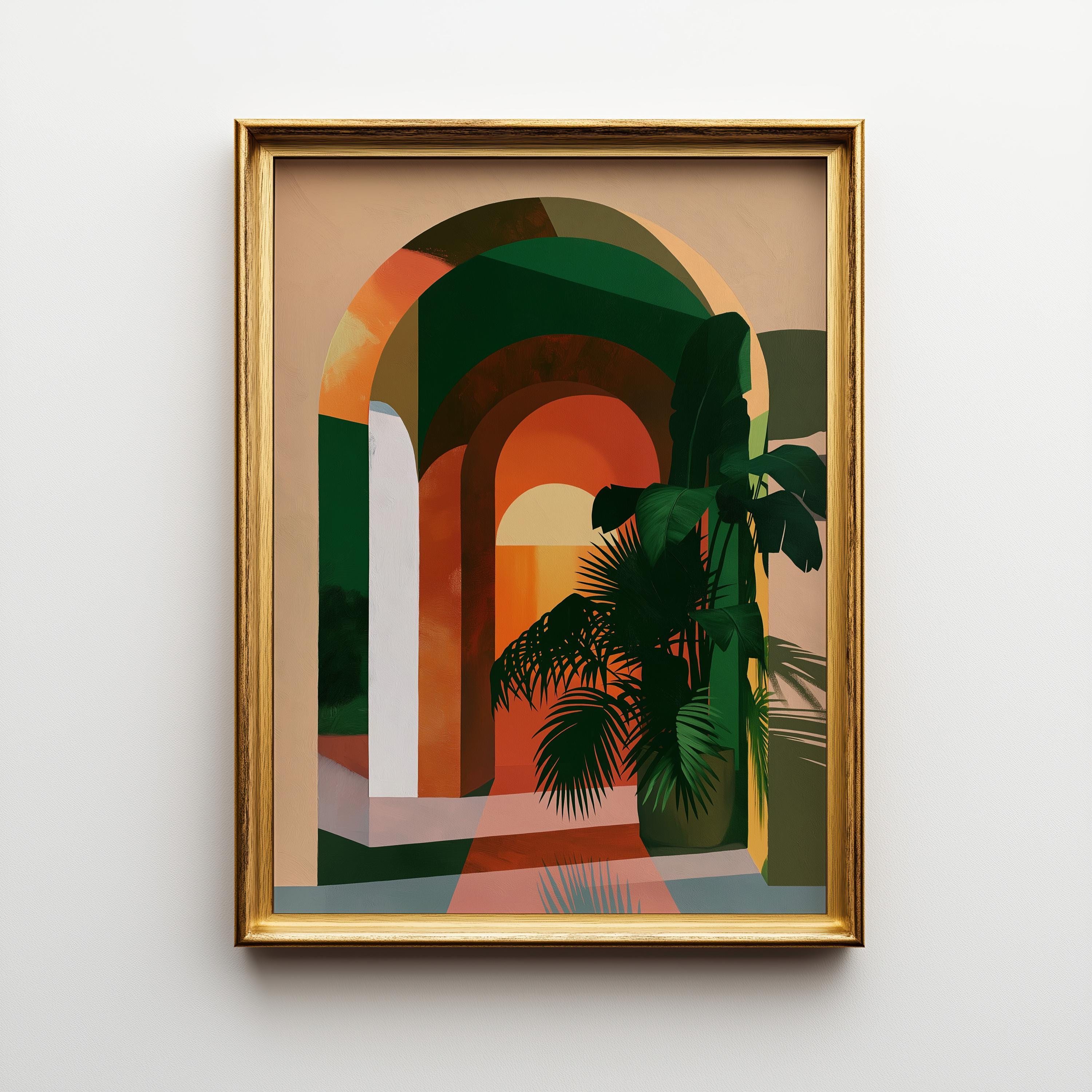 Tropical Botanical Geometric Neo Deco Arch Wall Art by The Wall Art Studio
