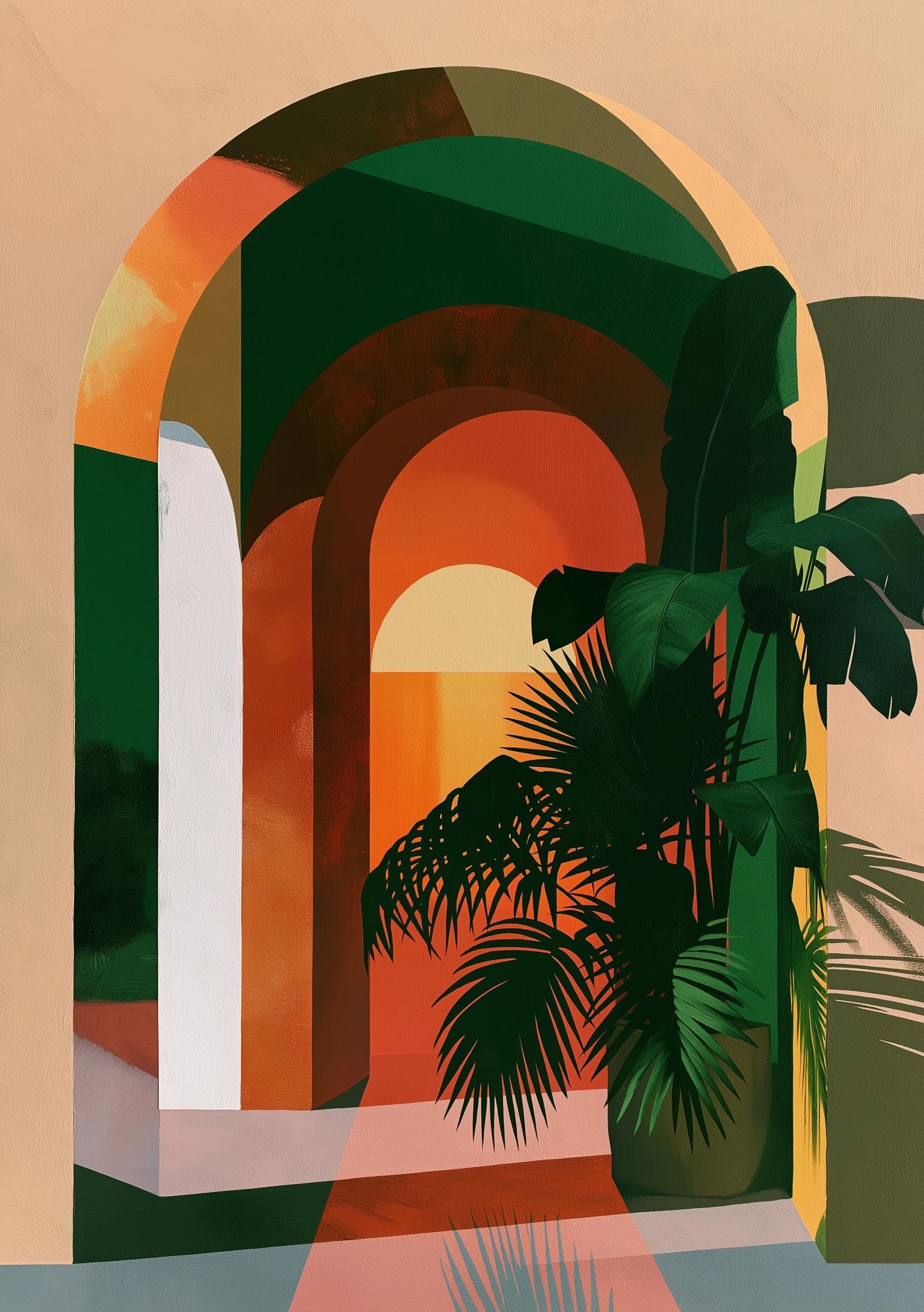 Tropical Botanical Geometric Neo Deco Arch Wall Art by The Wall Art Studio