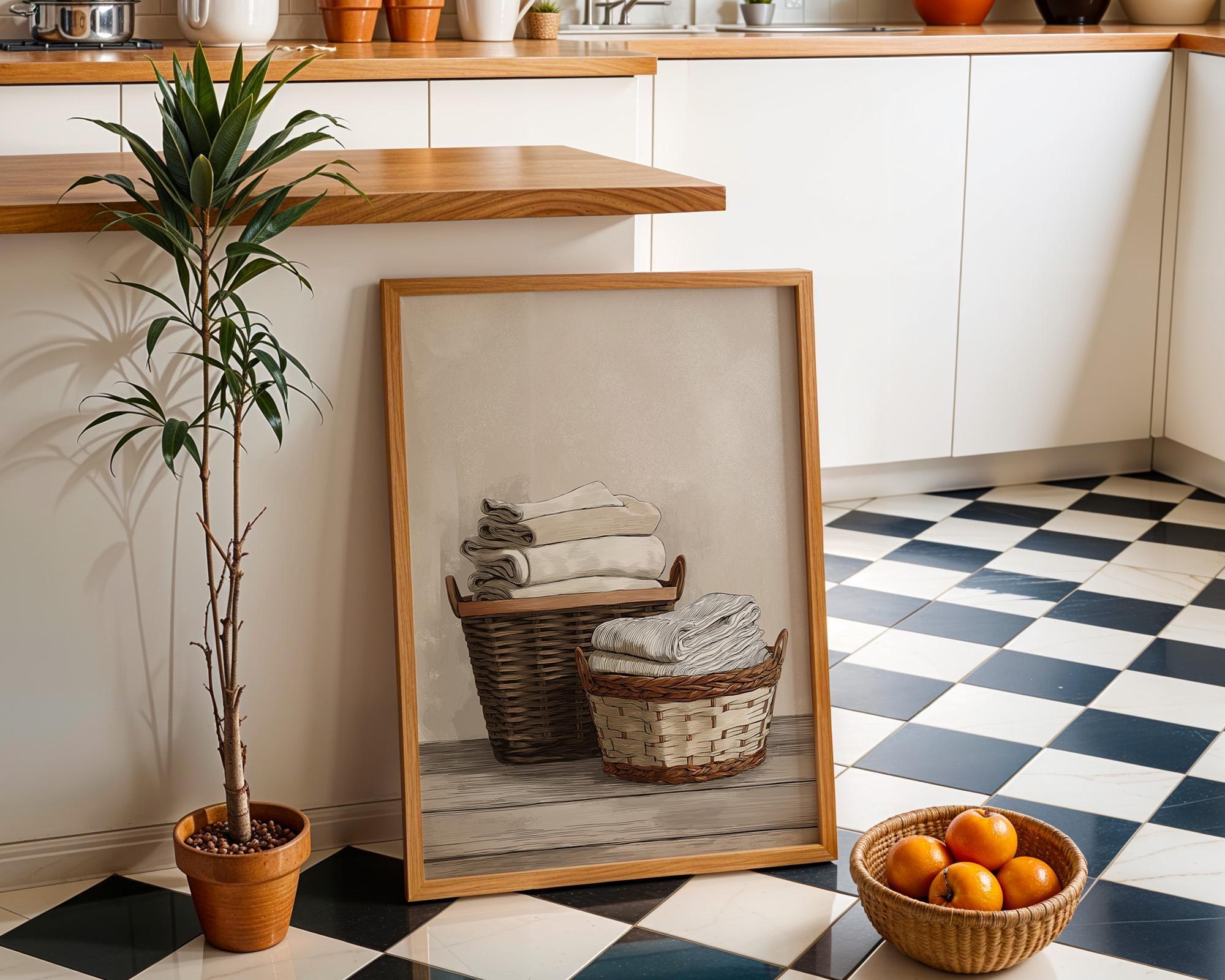 Neutral Laundry Room Rustic Farmhouse Woven Baskets Wall Art