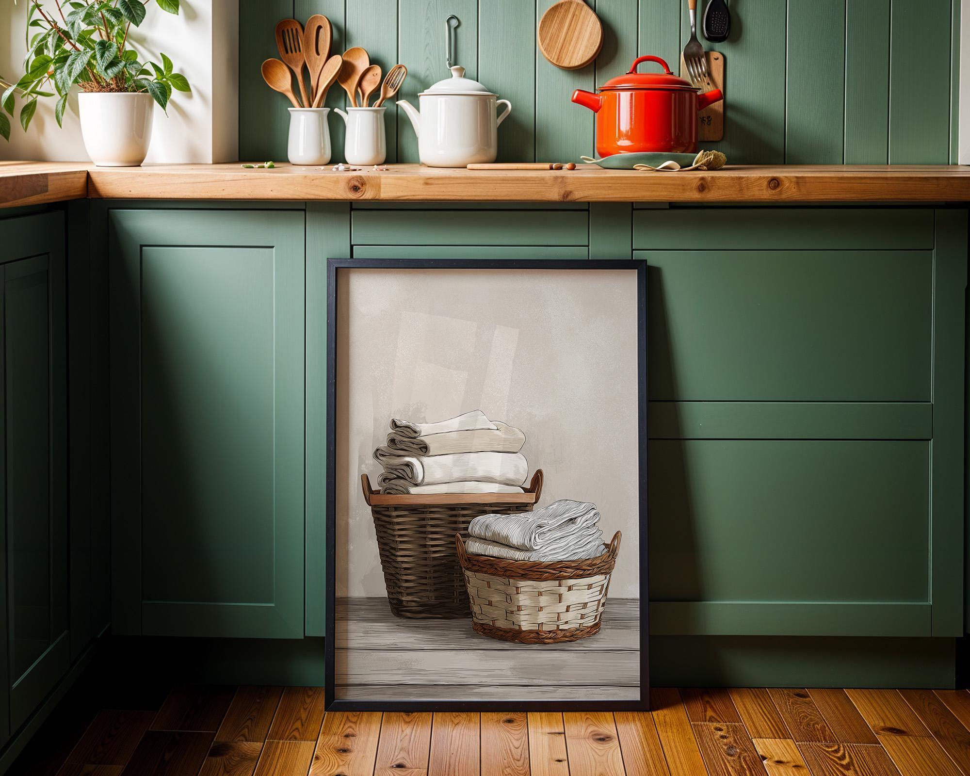 Neutral Laundry Room Rustic Farmhouse Woven Baskets Wall Art