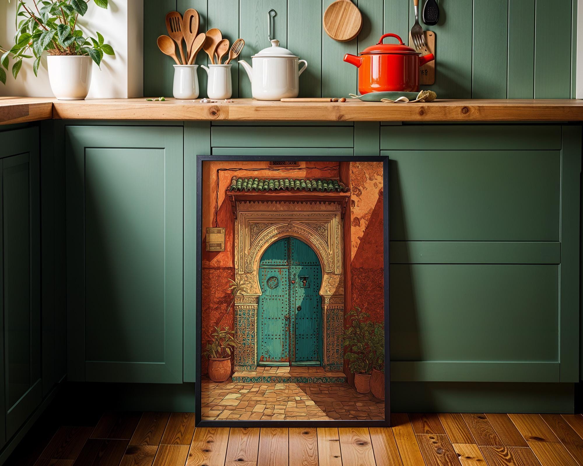 Moroccan Teal Door Marrakech Architecture Wall Art by The Wall Art Studio