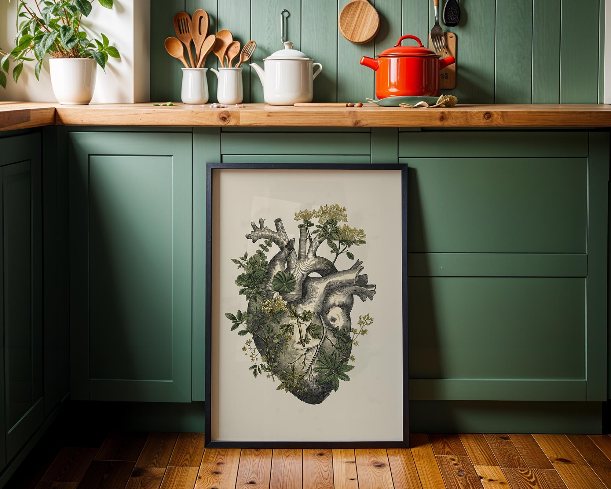 Botanical Anatomical Heart Vintage Medical Illustration Wall Art