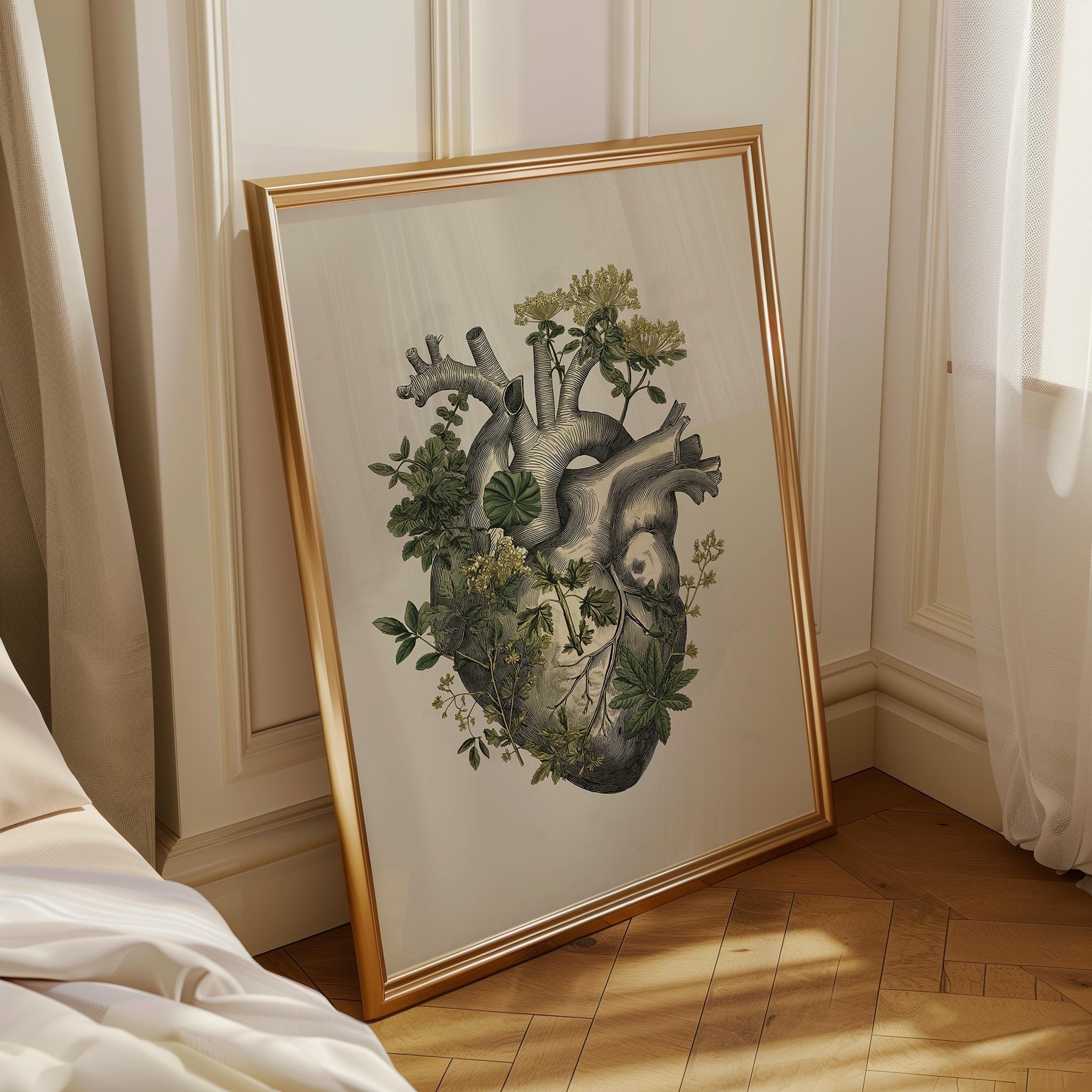 Botanical Anatomical Heart Vintage Medical Illustration Wall Art