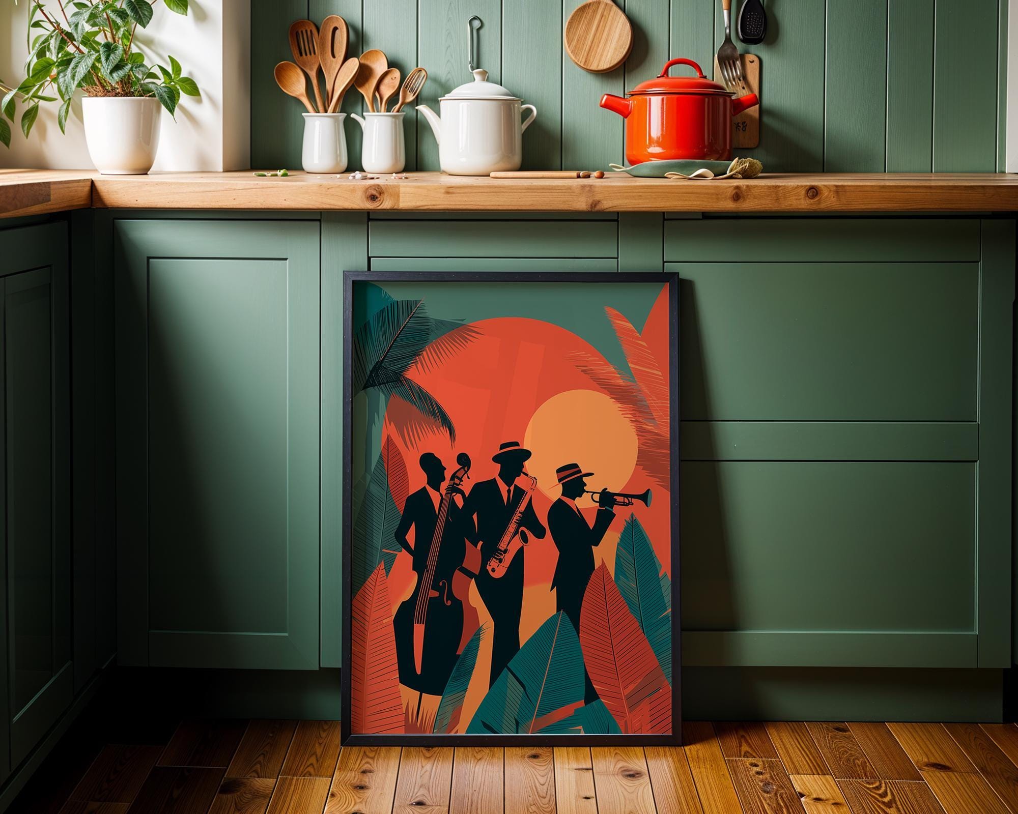 Art Deco Jazz Band Tropical Mid Century Modern Wall Art by The Wall Art Studio