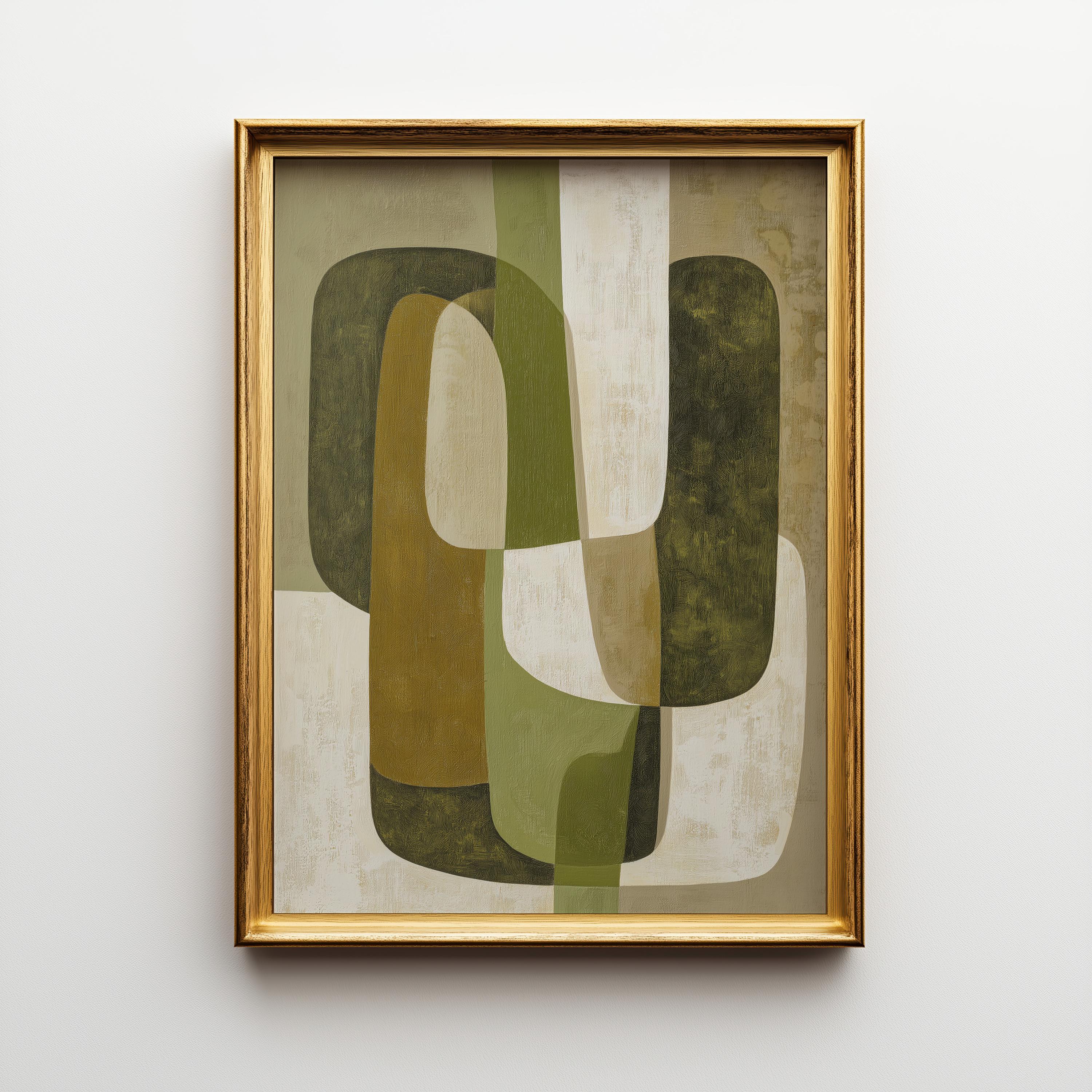 Olive Green Mid Century Modern Geometric Retro Abstract Scandinavian Wall Art by The Wall Art Studio - physical