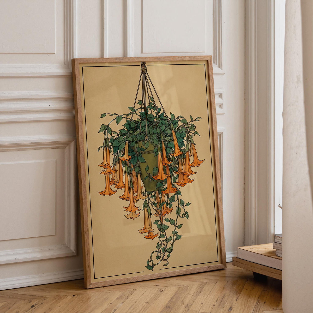 Vintage Angel Trumpet Hanging Plant Retro Botanical Wall Art