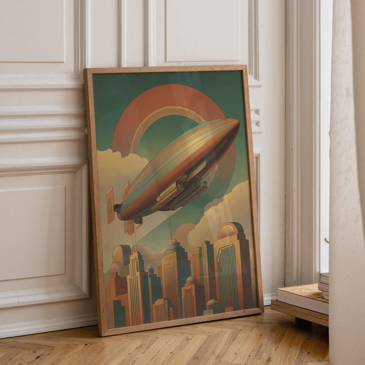 Art Deco Airship Retro Futuristic City Vintage Sci Fi Wall Art by The Wall Art Studio