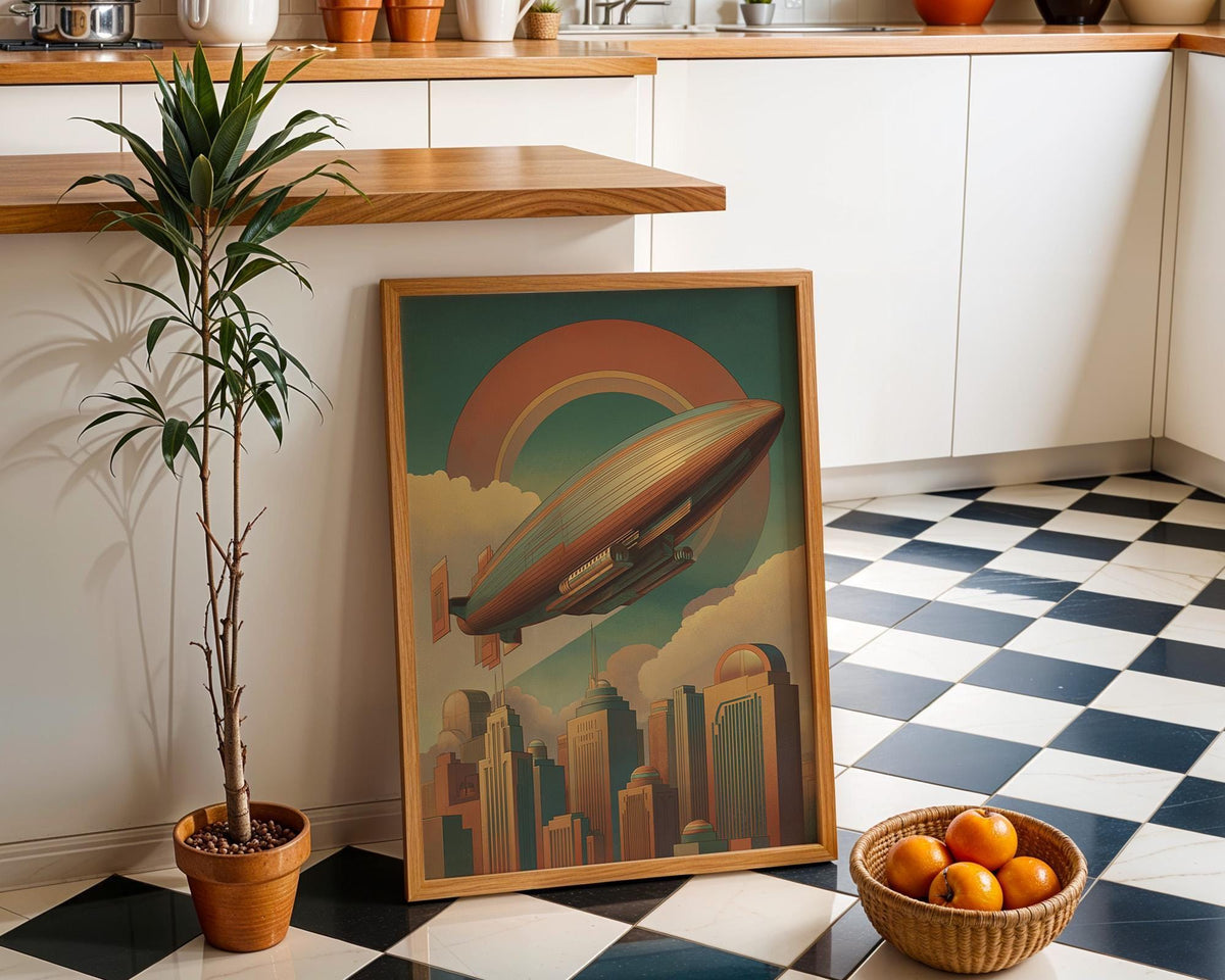 Art Deco Airship Retro Futuristic City Vintage Sci Fi Wall Art by The Wall Art Studio