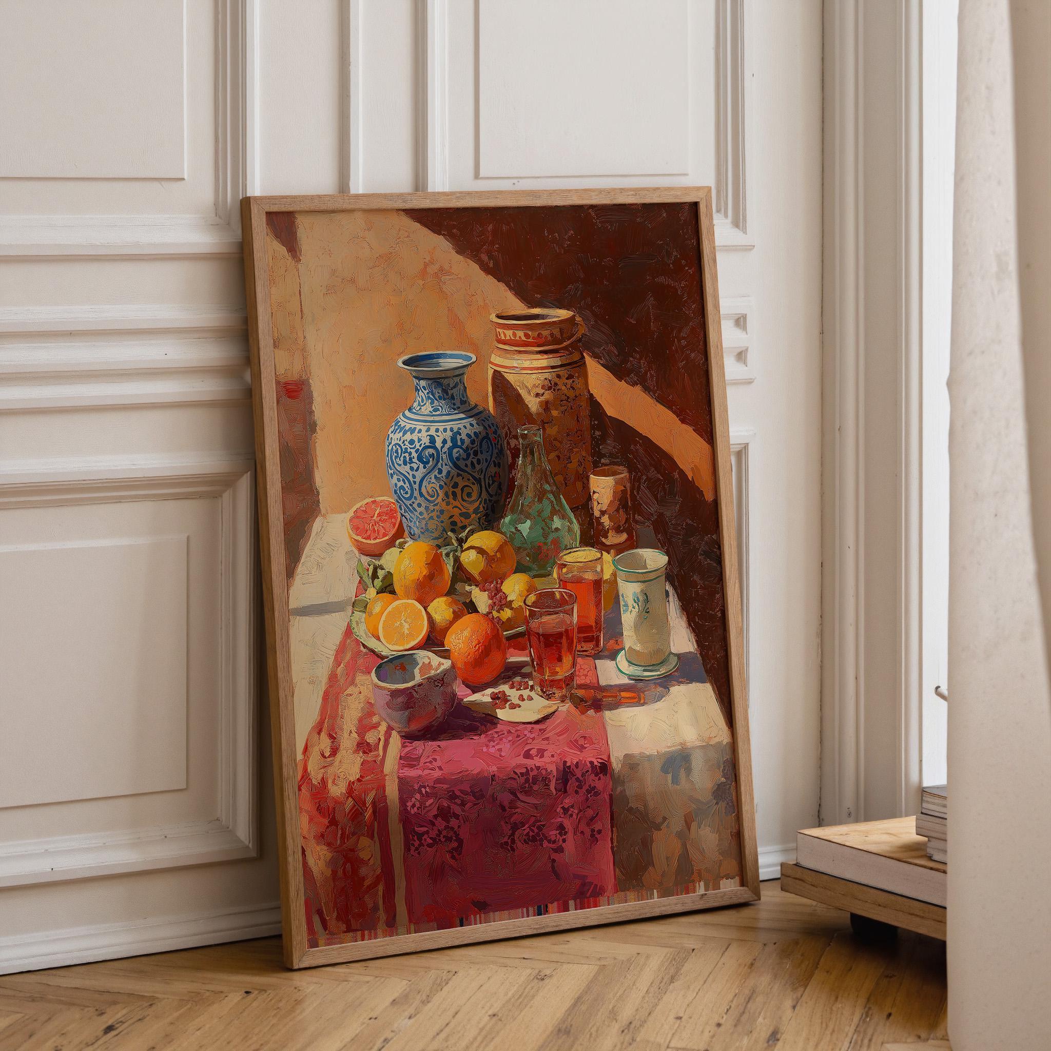 Moroccan Still Life Mediterranean Kitchen Fruit Ceramic Vase Wall Art by The Wall Art Studio