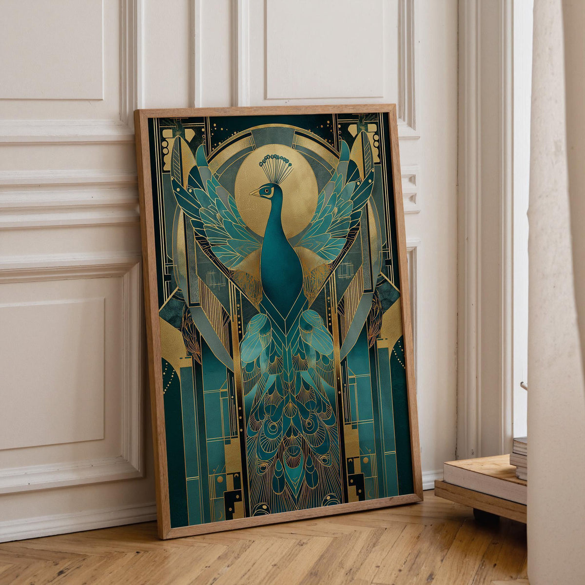 Art Deco Teal and Gold Elegant Bird Vintage Glam Wall Art by The Wall Art Studio - physical