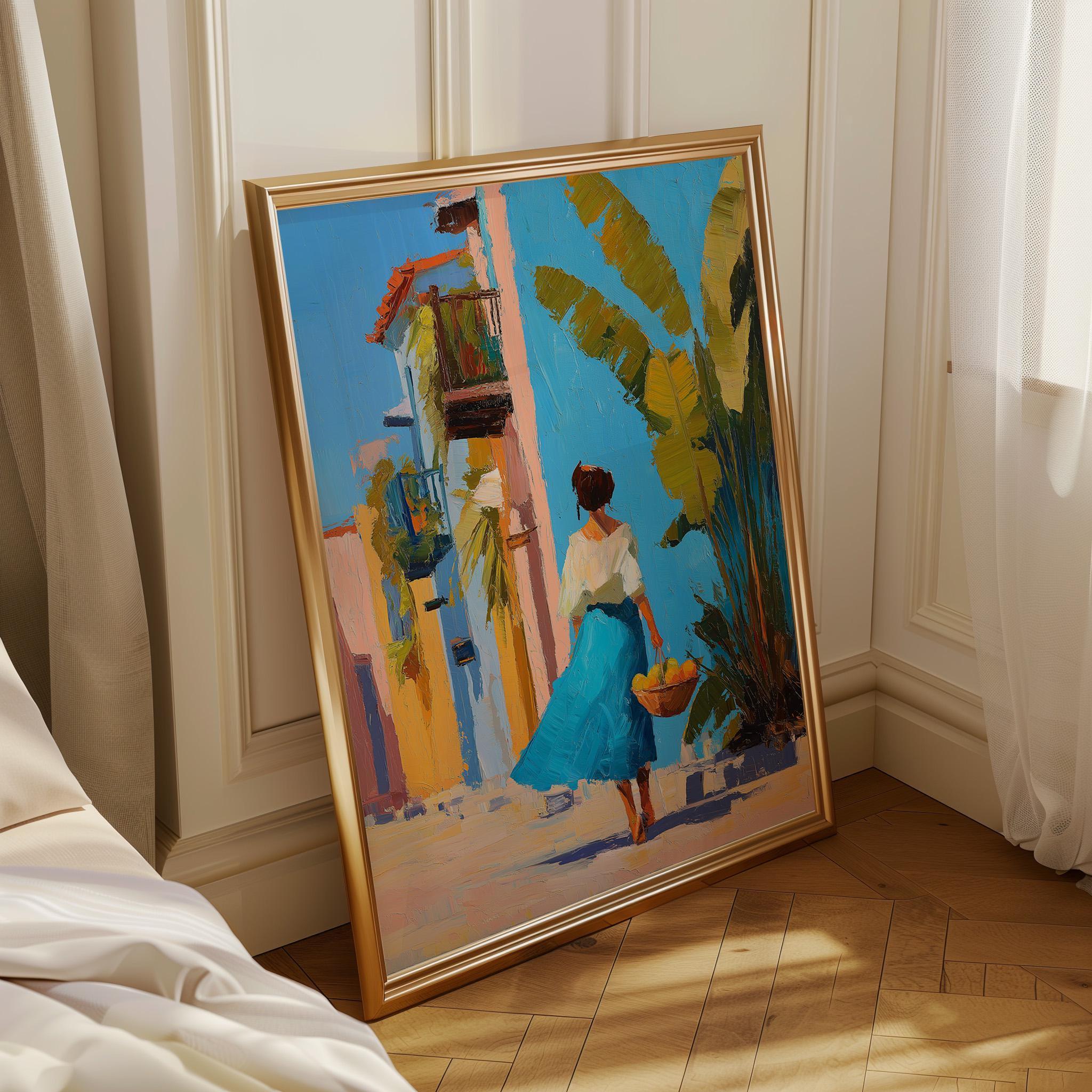 Tropical Street Scene Caribbean Coastal Bright Summer Wall Art
