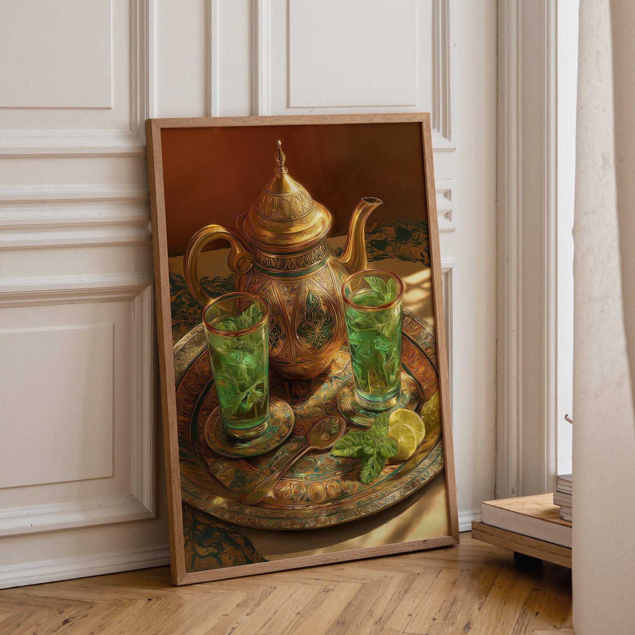 Mediterranean Kitchen Decor Moroccan Mint Tea Wall Art by The Wall Art Studio