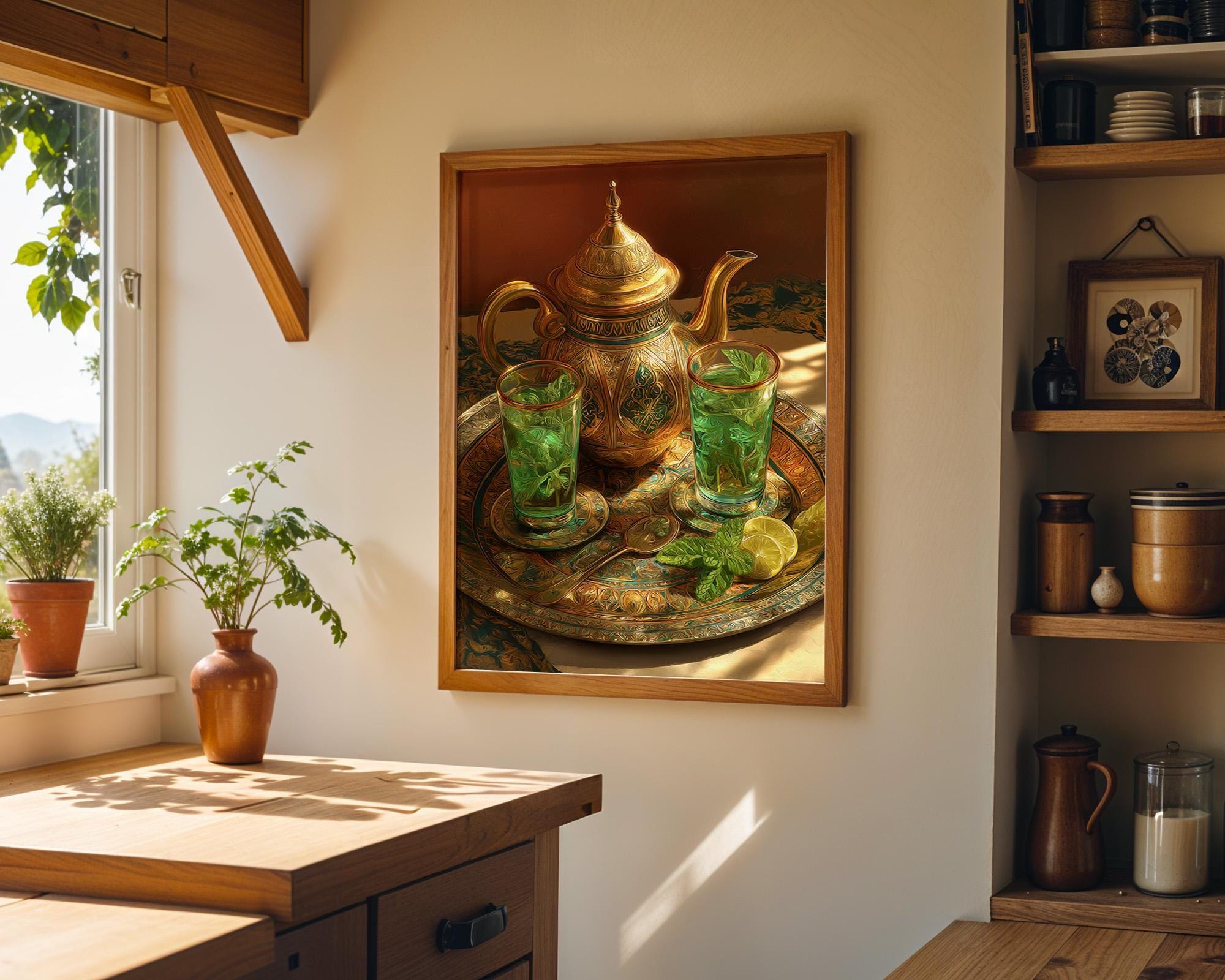 Mediterranean Kitchen Decor Moroccan Mint Tea Wall Art by The Wall Art Studio