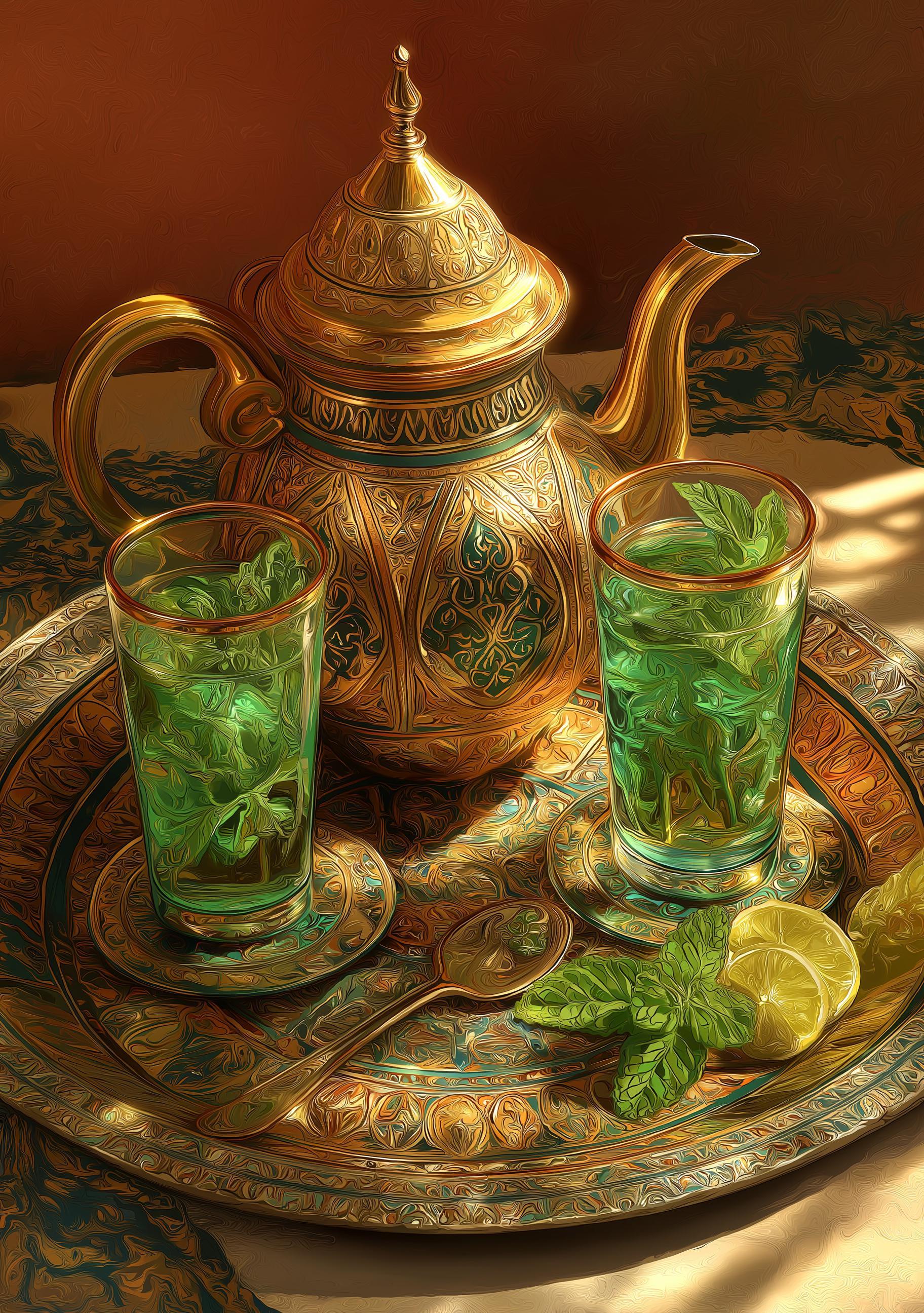 Mediterranean Kitchen Decor Moroccan Mint Tea Wall Art by The Wall Art Studio
