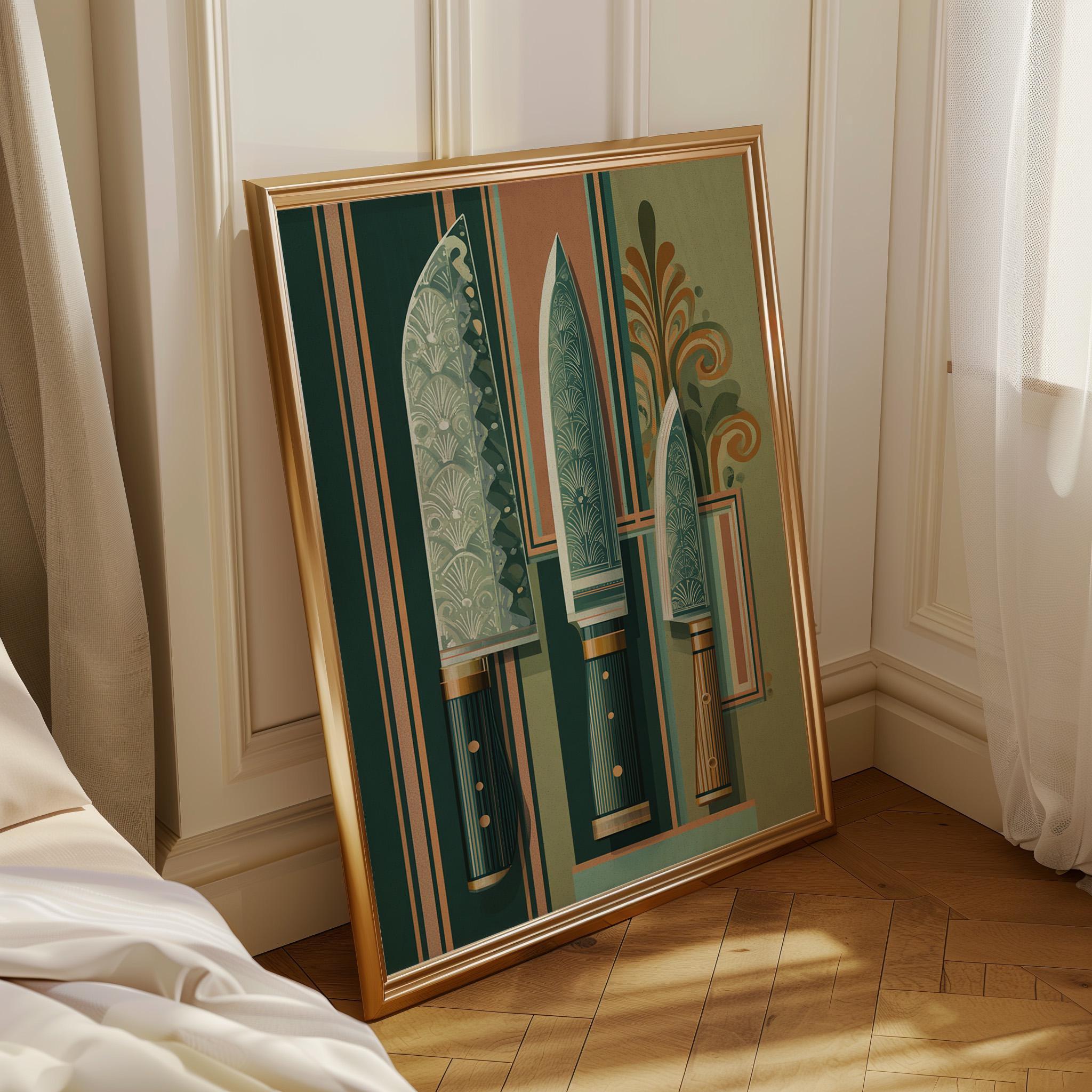 Art Deco Vintage Culinary Kitchen Knife Wall Art by The Wall Art Studio
