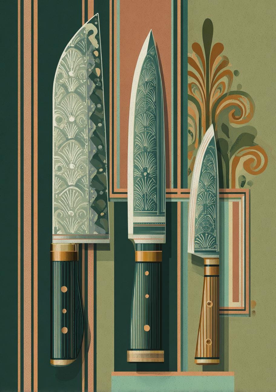 Art Deco Vintage Culinary Kitchen Knife Wall Art by The Wall Art Studio