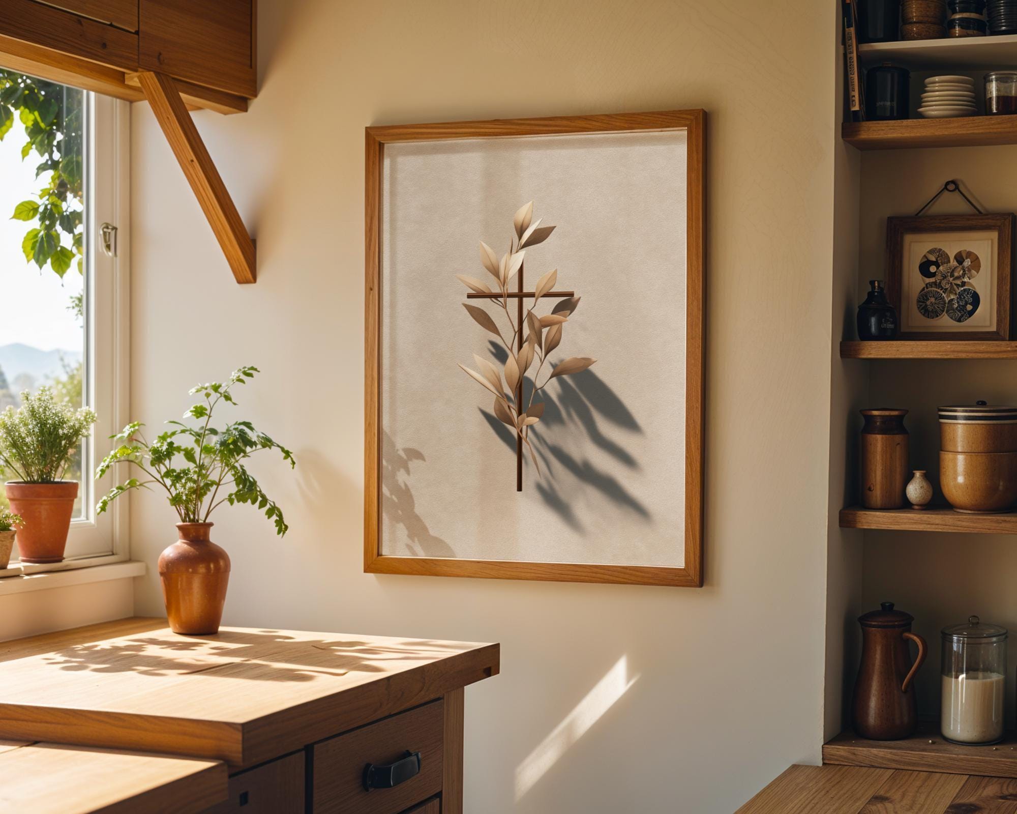 Christian Botanical Cross Minimalist Religious Wall Art by The Wall Art Studio