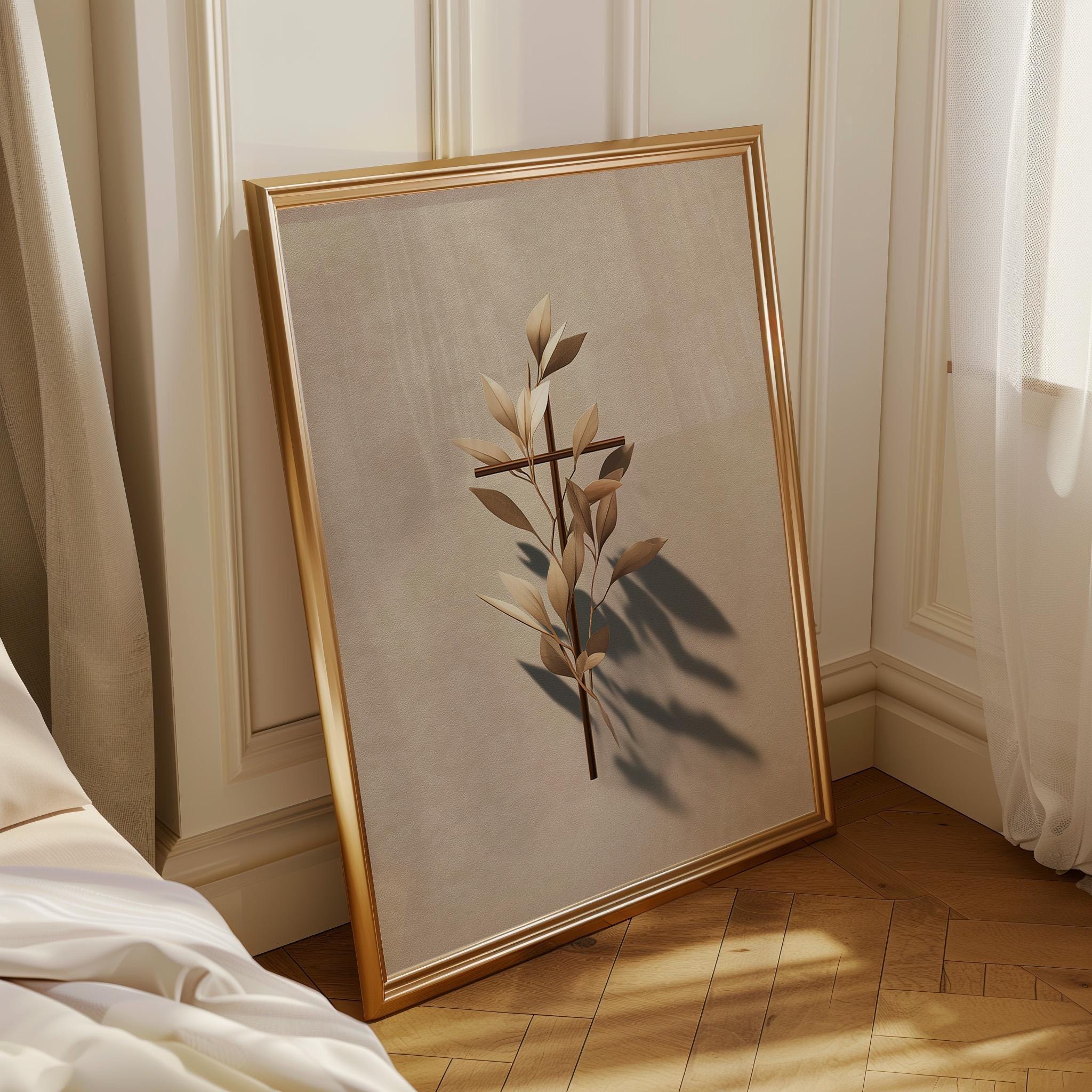 Christian Botanical Cross Minimalist Religious Wall Art by The Wall Art Studio