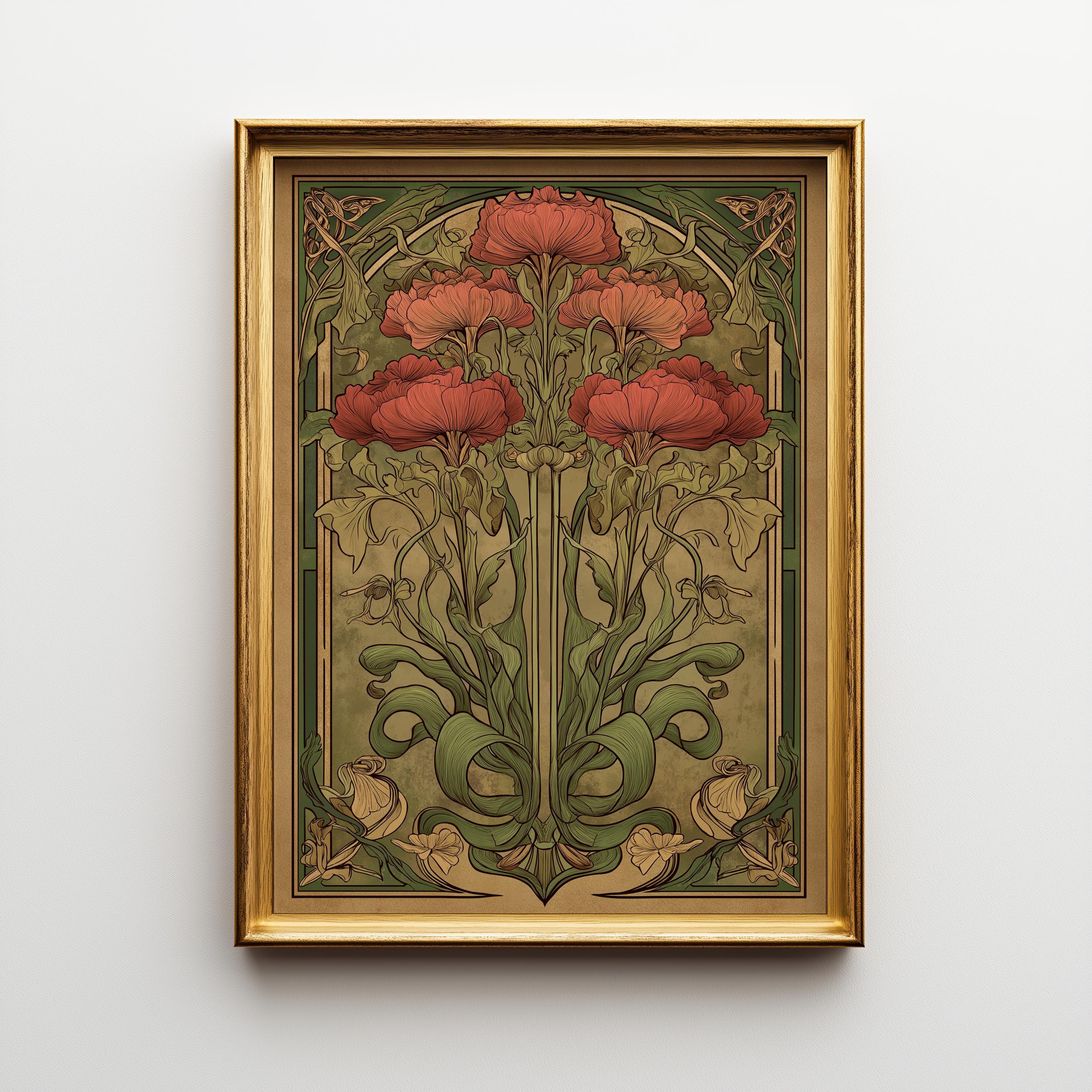 Art Nouveau Thistle Botanical Print, William Morris Style Floral Wall Art, Vintage Botanical Poster, Antique Flower Illustration