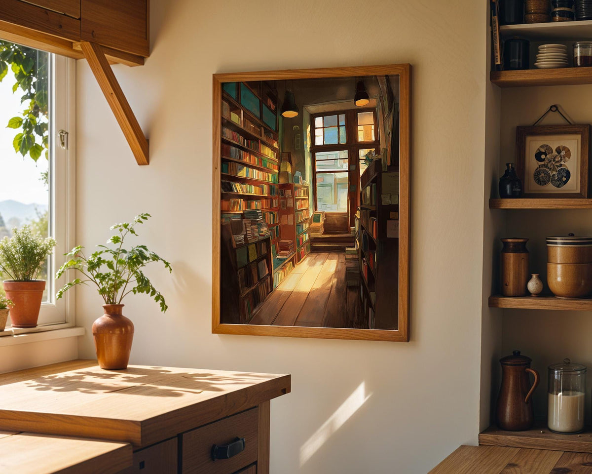 Cozy Vintage Bookshop Library Dark Academia Wall Art by The Wall Art Studio