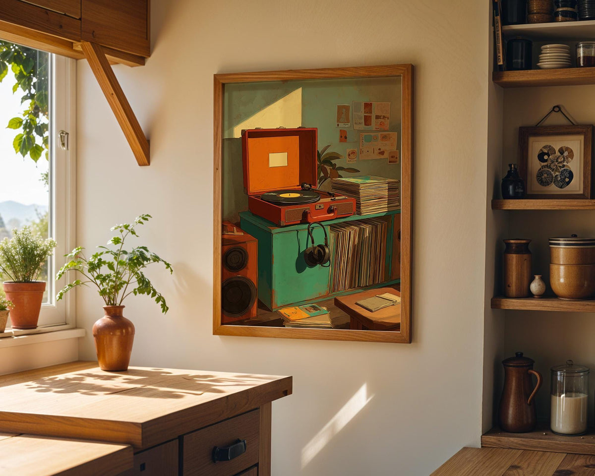 Retro Record Player Vintage Turntable Music Room Wall Art by The Wall Art Studio