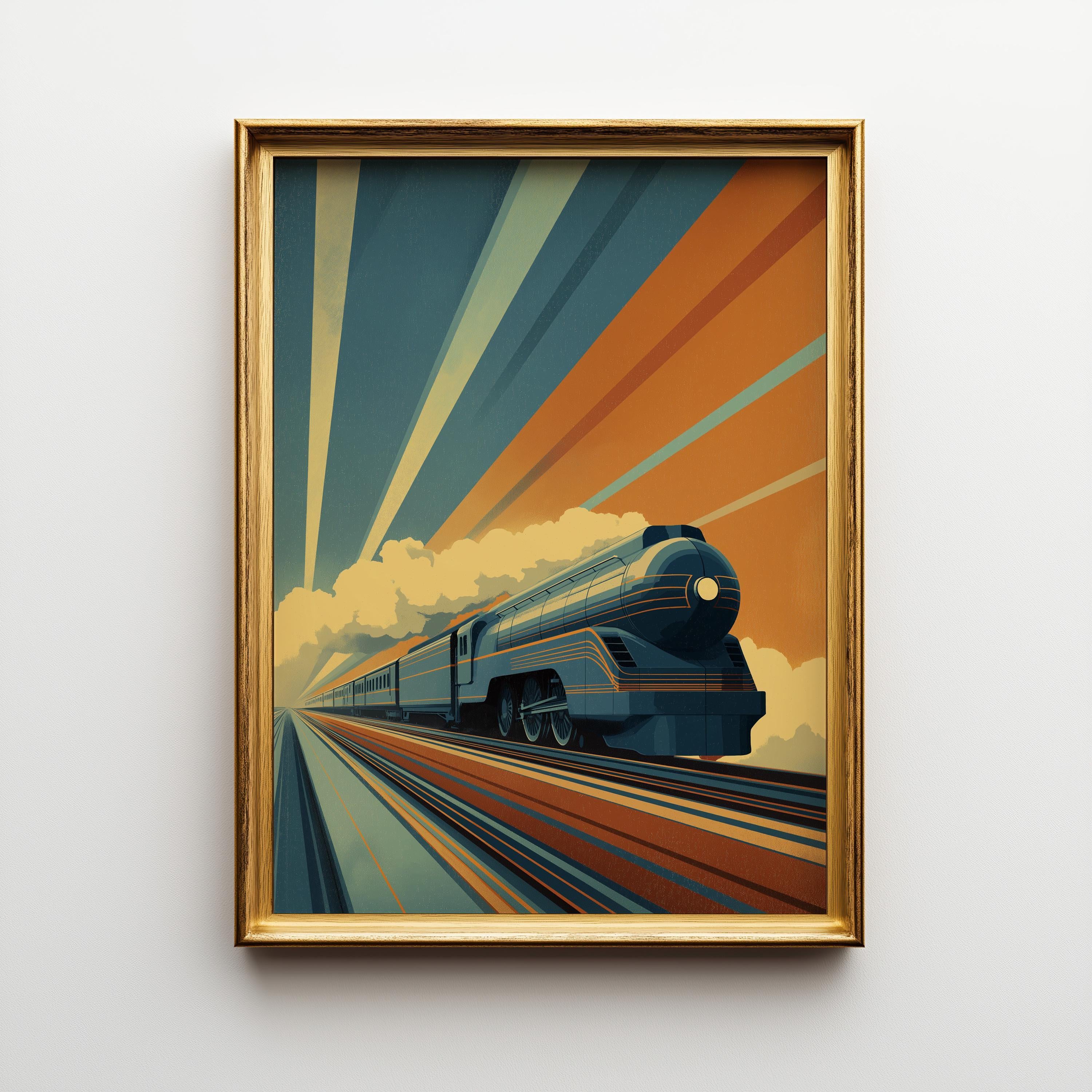 Art Deco Retro Train Streamline Railway Vintage Wall Art by The Wall Art Studio - physical