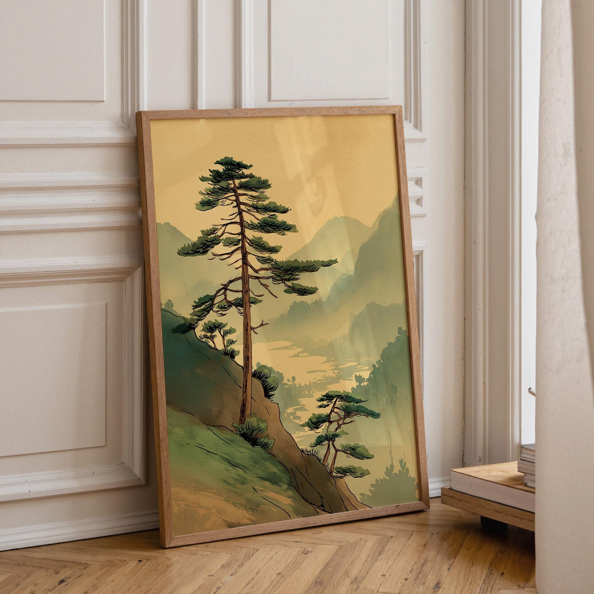 Japanese Landscape Vintage Mountain Pine Tree Wall Art by The Wall Art Studio