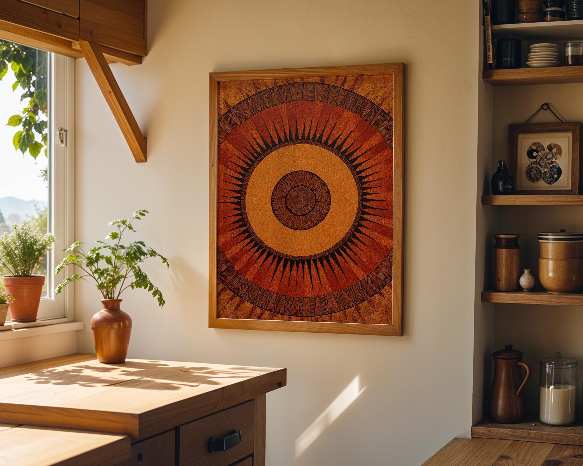 Mid Century Modern Sunburst Wall Art, Retro Geometric Sun Print, Burnt Orange Abstract Poster, Bauhaus Style Artwork, MCM Décor