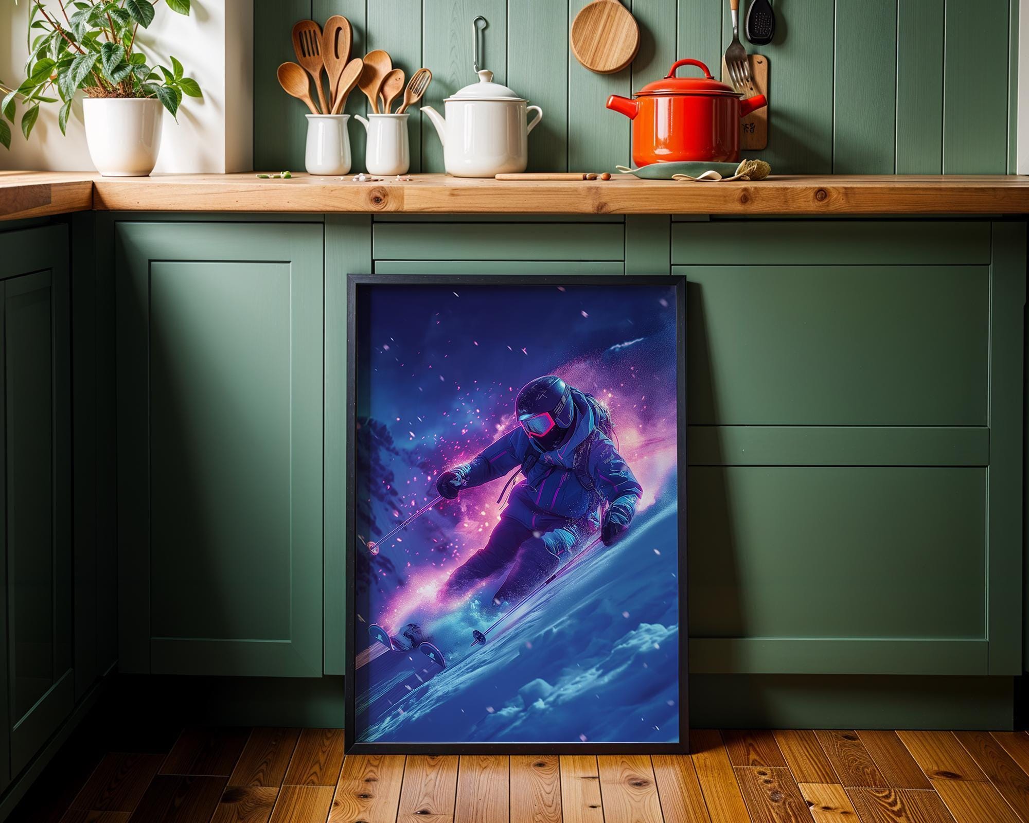 Neon Vaporwave Ski Synthwave Winter Sports Wall Art by The Wall Art Studio