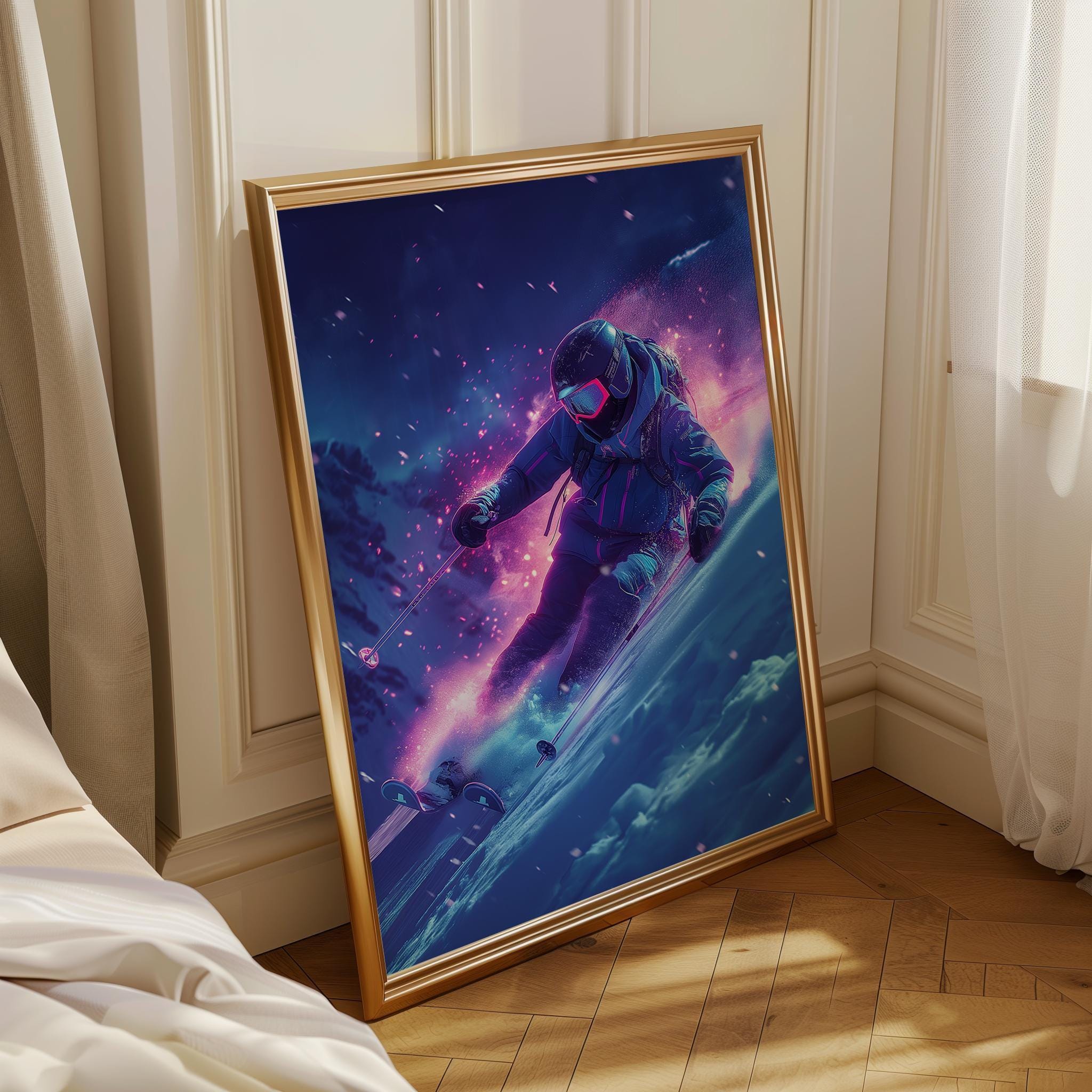Neon Vaporwave Ski Synthwave Winter Sports Wall Art by The Wall Art Studio